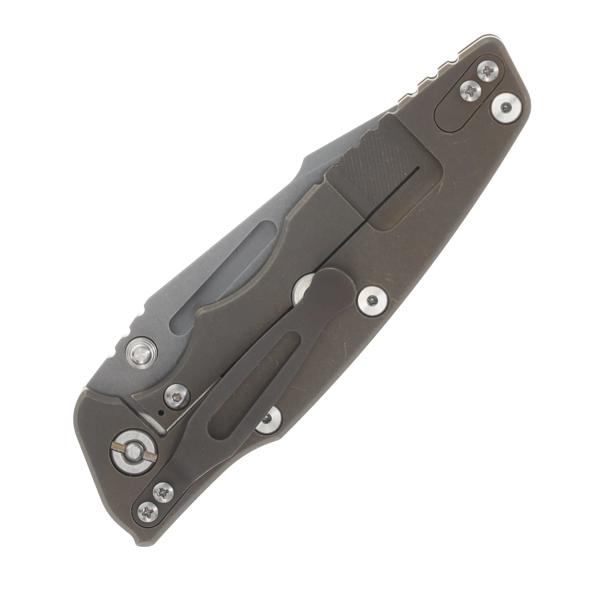 Hinderer Eklipse Skinny Fullered Magnacut Harpoon Spearpoint Non Flipper Folder Tri-way Battle Bronze Translucent Green KEK35SKNFHSPEBBZTG View 6