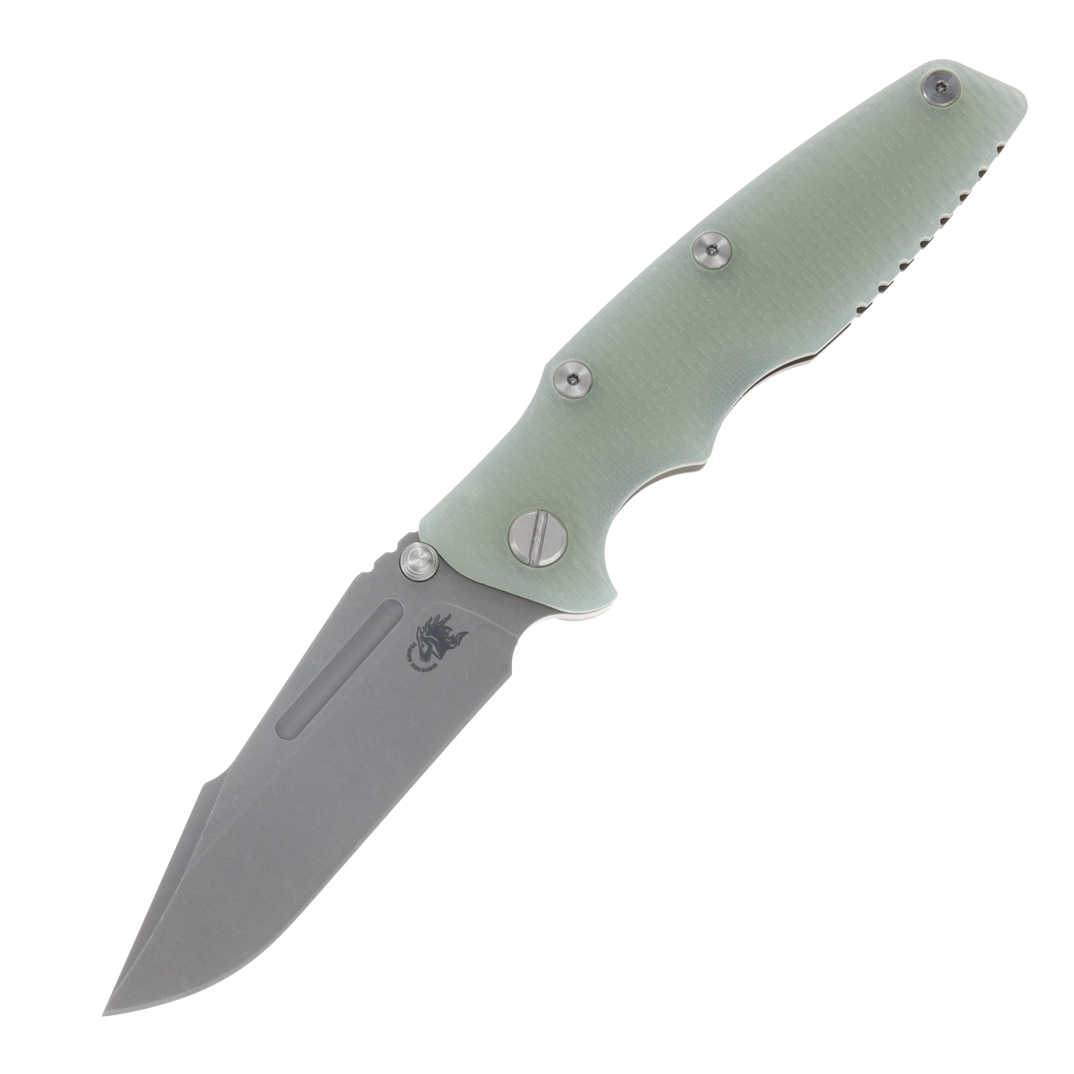 Hinderer Eklipse Skinny Fullered Magnacut Harpoon Spearpoint Non Flipper Folder Tri-way Battle Bronze Translucent Green KEK35SKNFHSPEBBZTG View 1