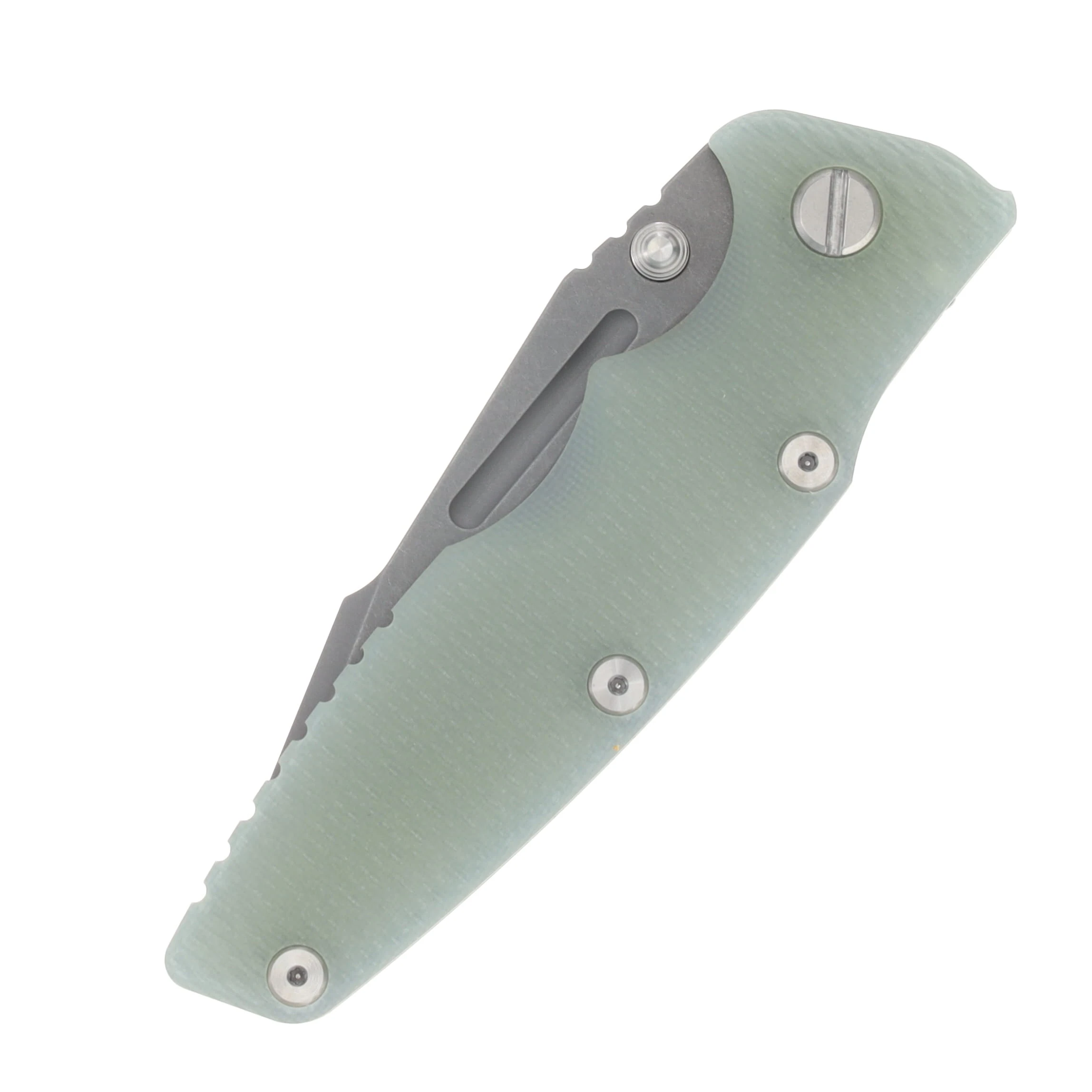 Hinderer Eklipse Skinny Fullered Magnacut Harpoon Spearpoint Non Flipper Folder Tri-way Battle Bronze Translucent Green KEK35SKNFHSPEBBZTG View 5