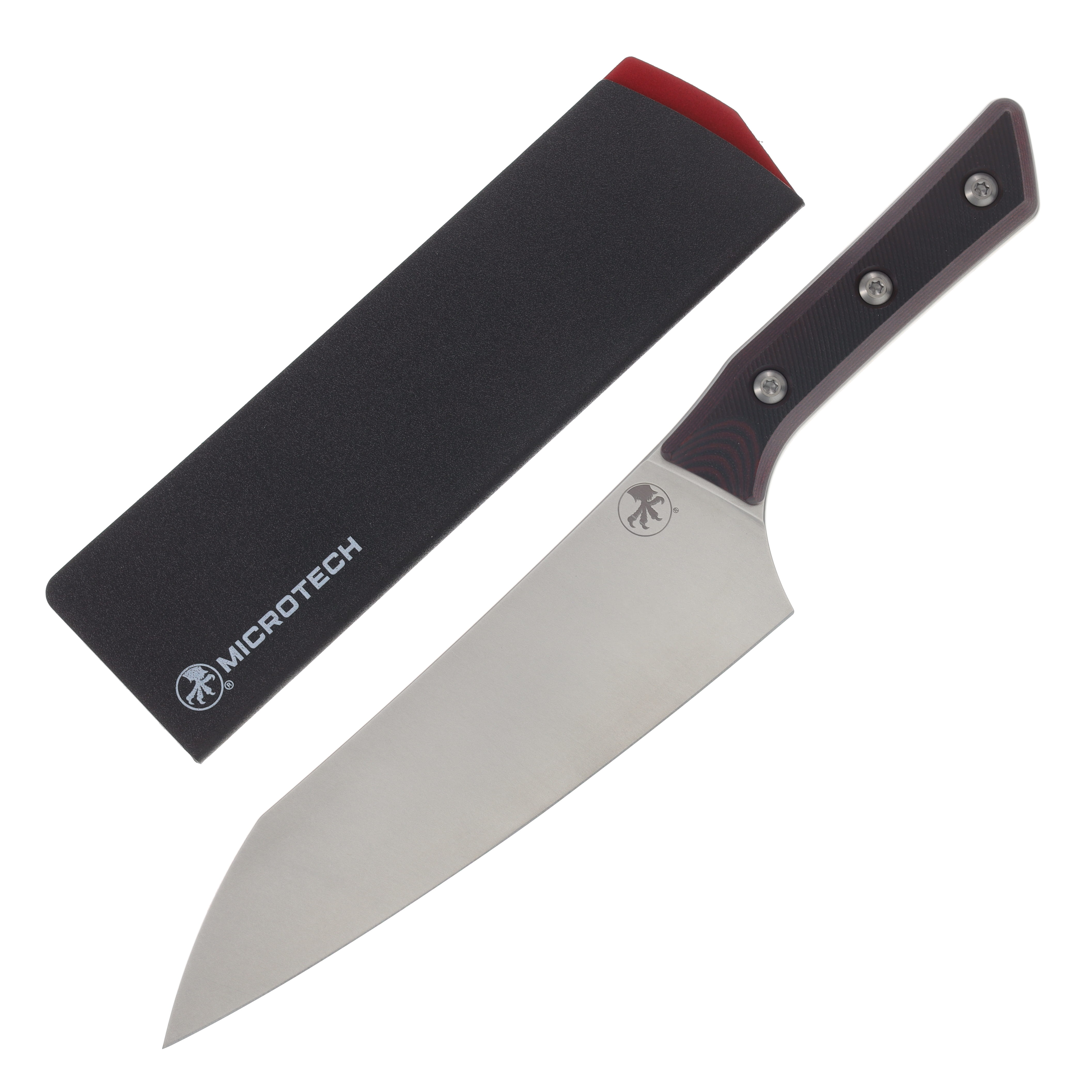 Microtech 8in Chef Knife Stonewash Standard Blade Black Cherry G-10 Handle MT300010BC View 1