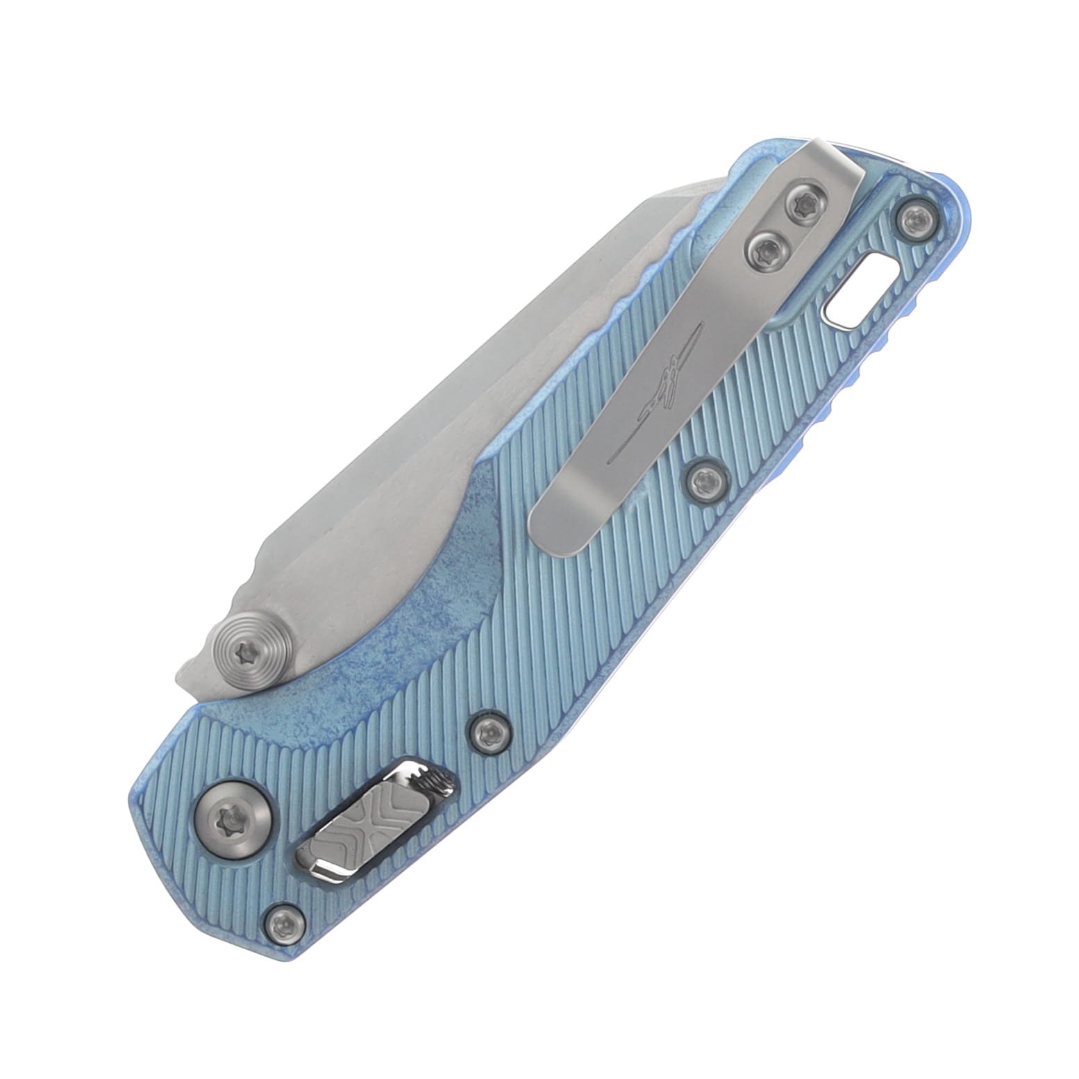 Microtech MSI Mini RAM-LOK Folder MS STNWSH Ice Blue Fluted TI W/Blue Accent MT210M10FLMS7 View 6