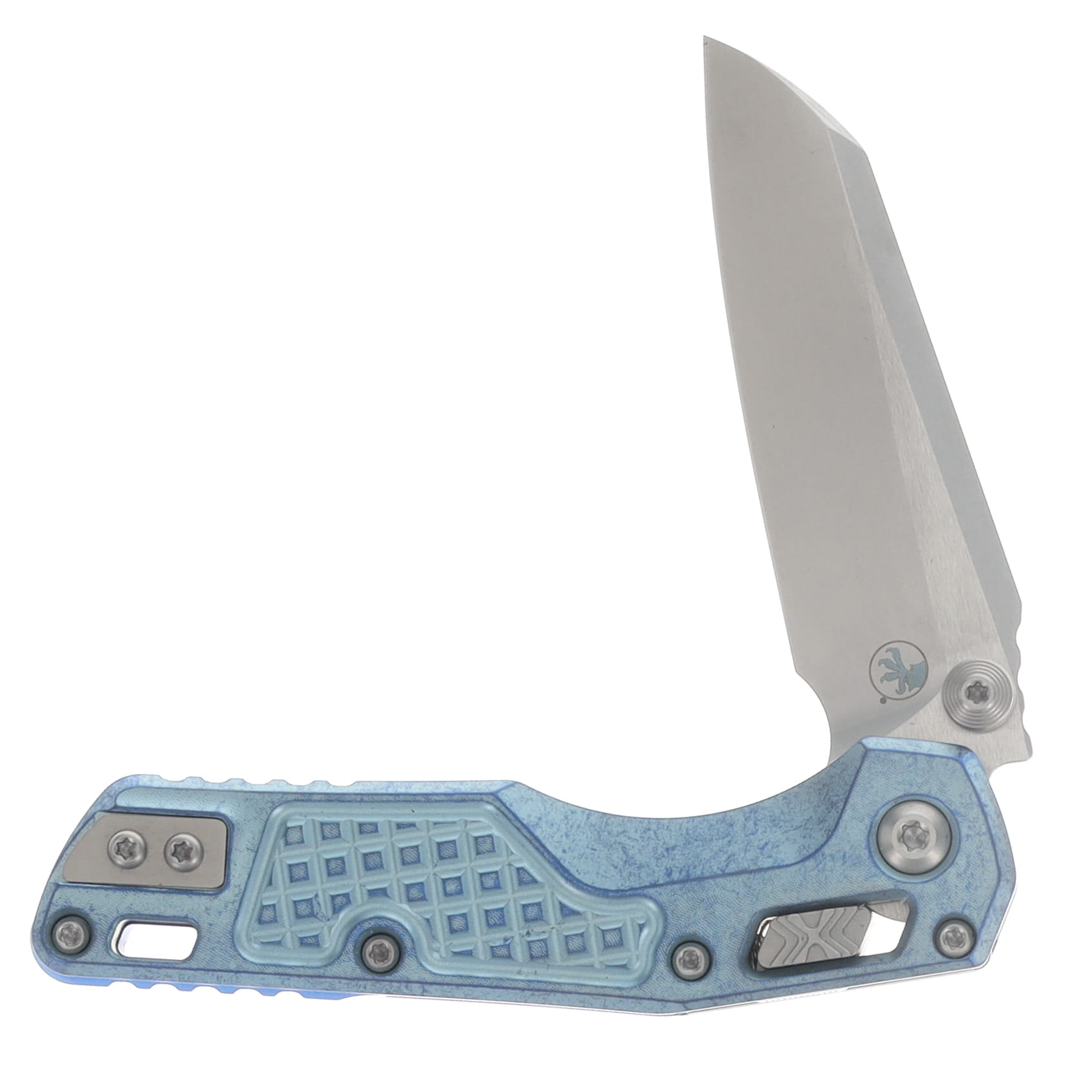 Microtech MSI Mini- RAM-LOK Folder MS STNWSH Ice Blue Frag TI W/ Blue Accent MT210M10FRMS7 View 3
