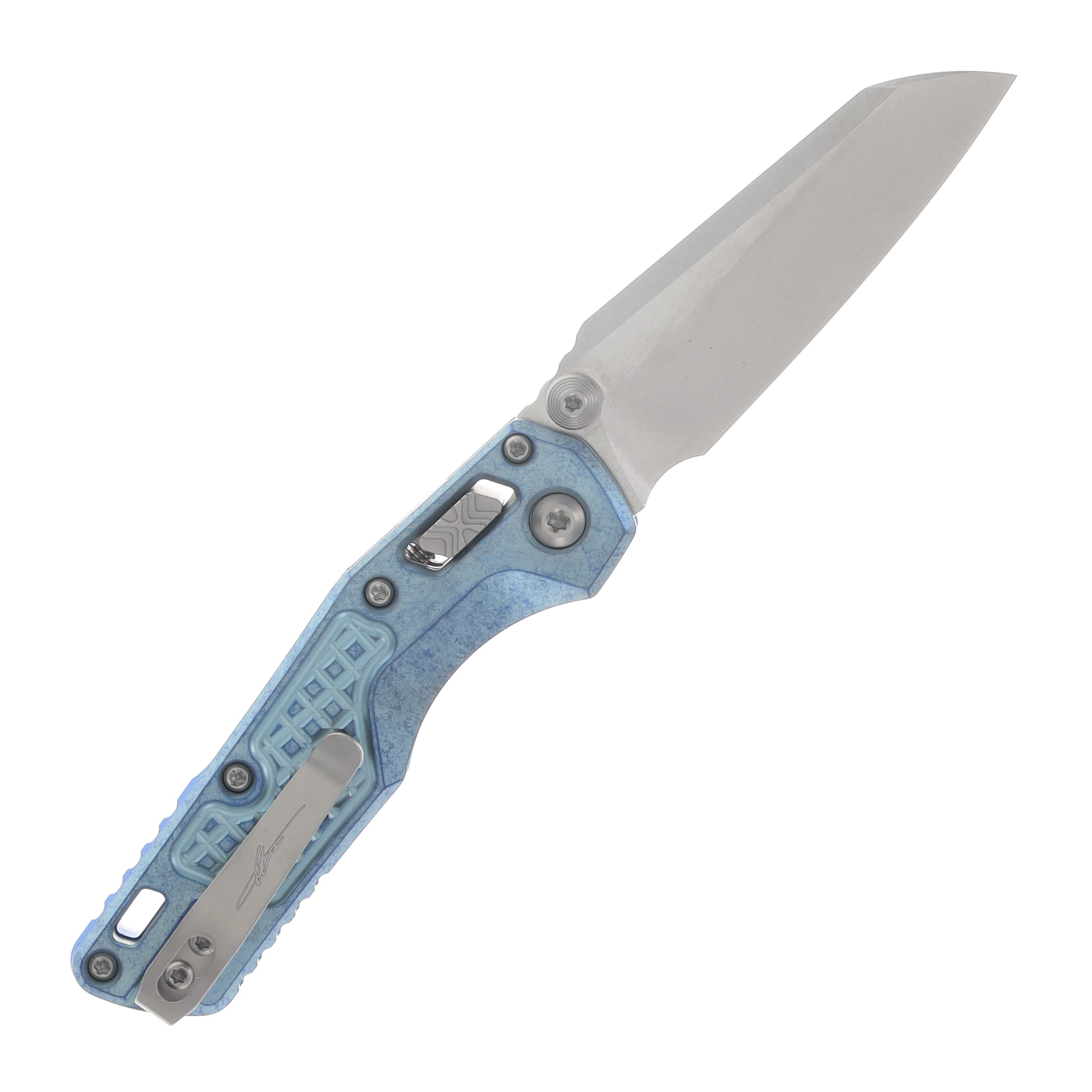 Microtech MSI Mini- RAM-LOK Folder MS STNWSH Ice Blue Frag TI W/ Blue Accent MT210M10FRMS7 View 2