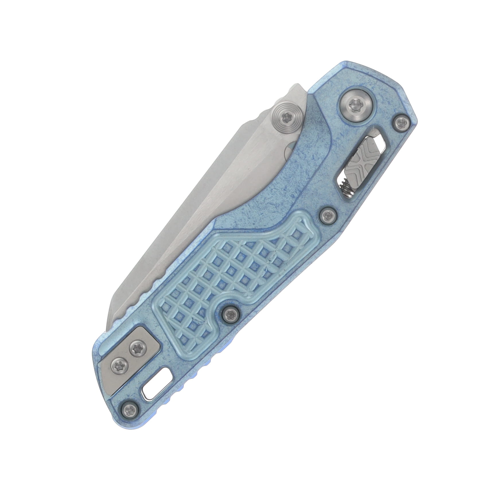 Microtech MSI Mini- RAM-LOK Folder MS STNWSH Ice Blue Frag TI W/ Blue Accent MT210M10FRMS7 View 6