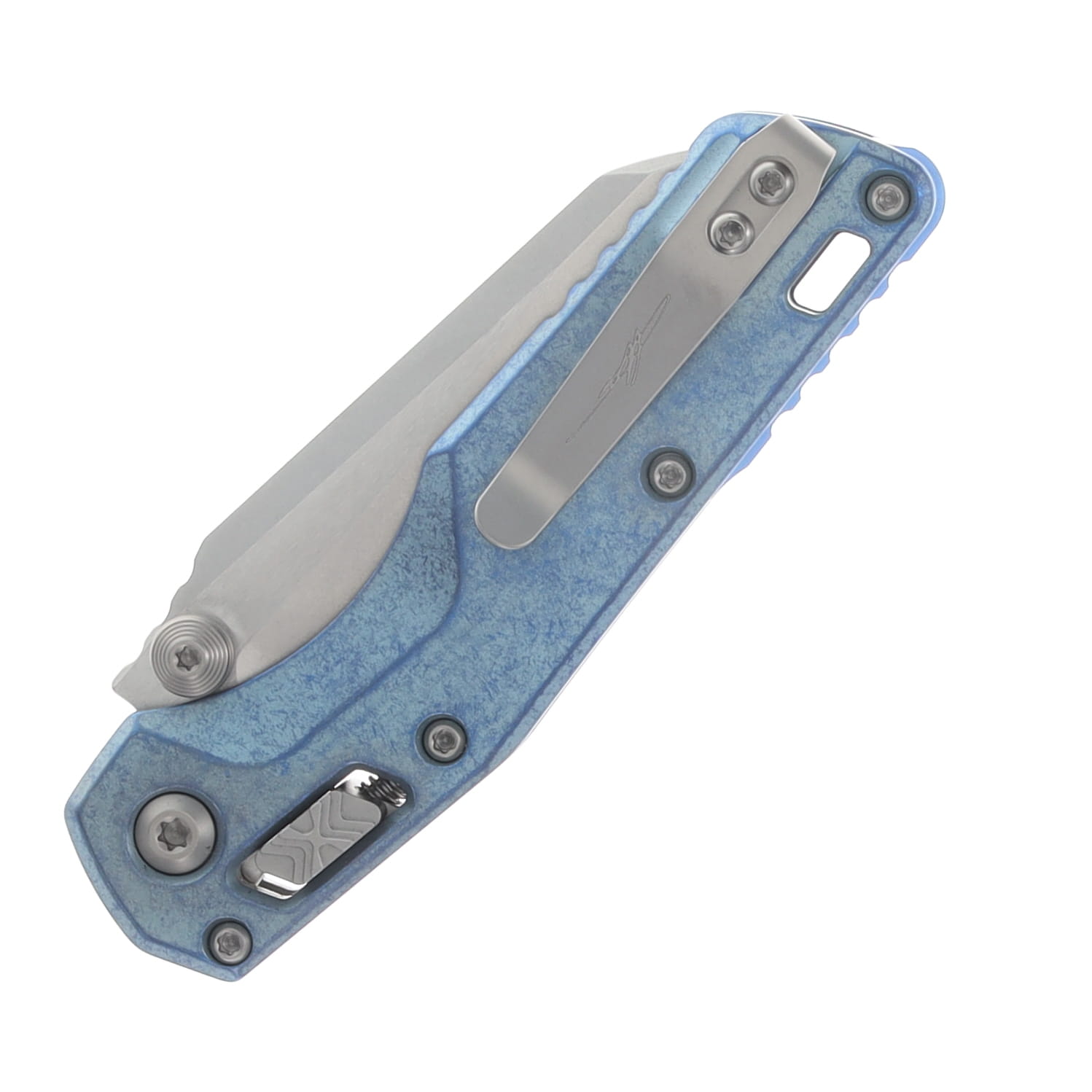 Microtech MSI Mini- RAM-LOK Folder MS STNWSH Ice Blue Slab Slide TI W/Blue Accent MT210M10MS7 View 6