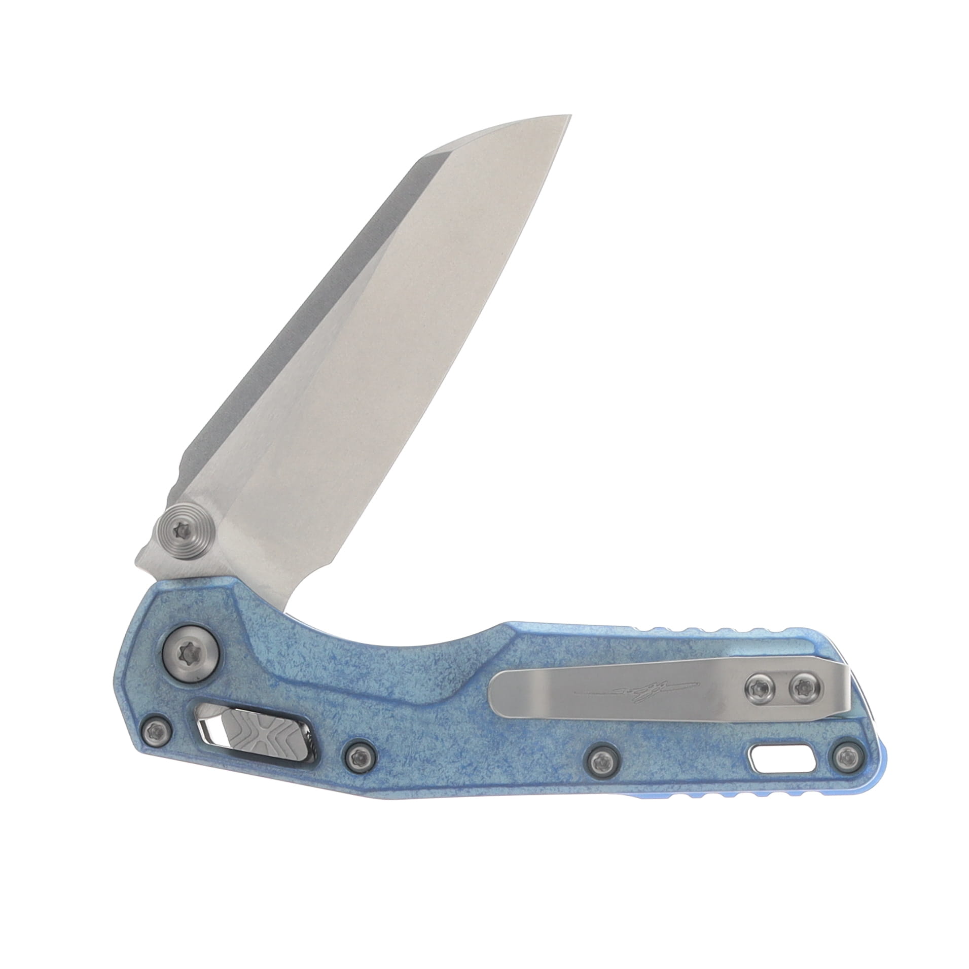 Microtech MSI Mini- RAM-LOK Folder MS STNWSH Ice Blue Slab Slide TI W/Blue Accent MT210M10MS7 View 4
