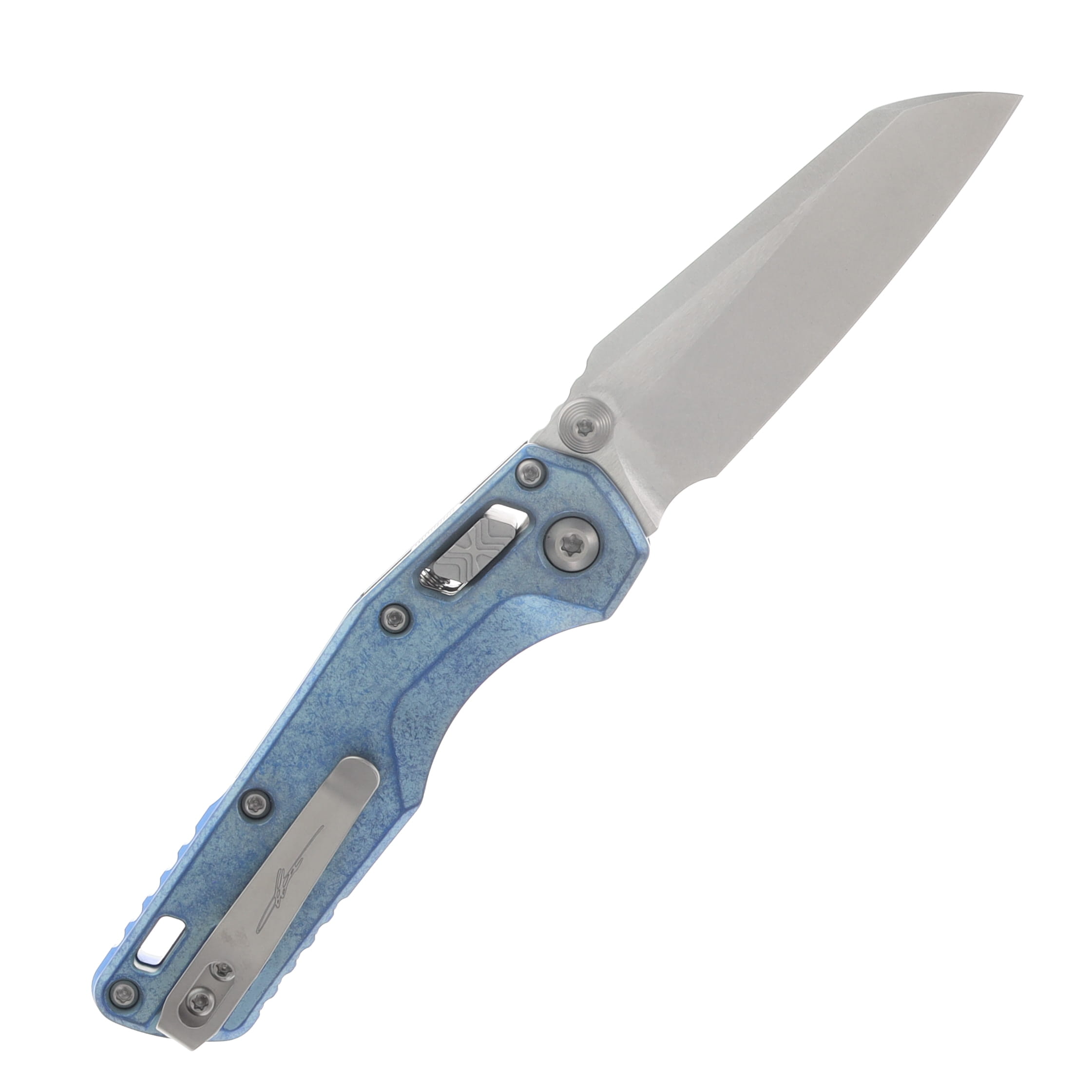 Microtech MSI Mini- RAM-LOK Folder MS STNWSH Ice Blue Slab Slide TI W/Blue Accent MT210M10MS7 View 2