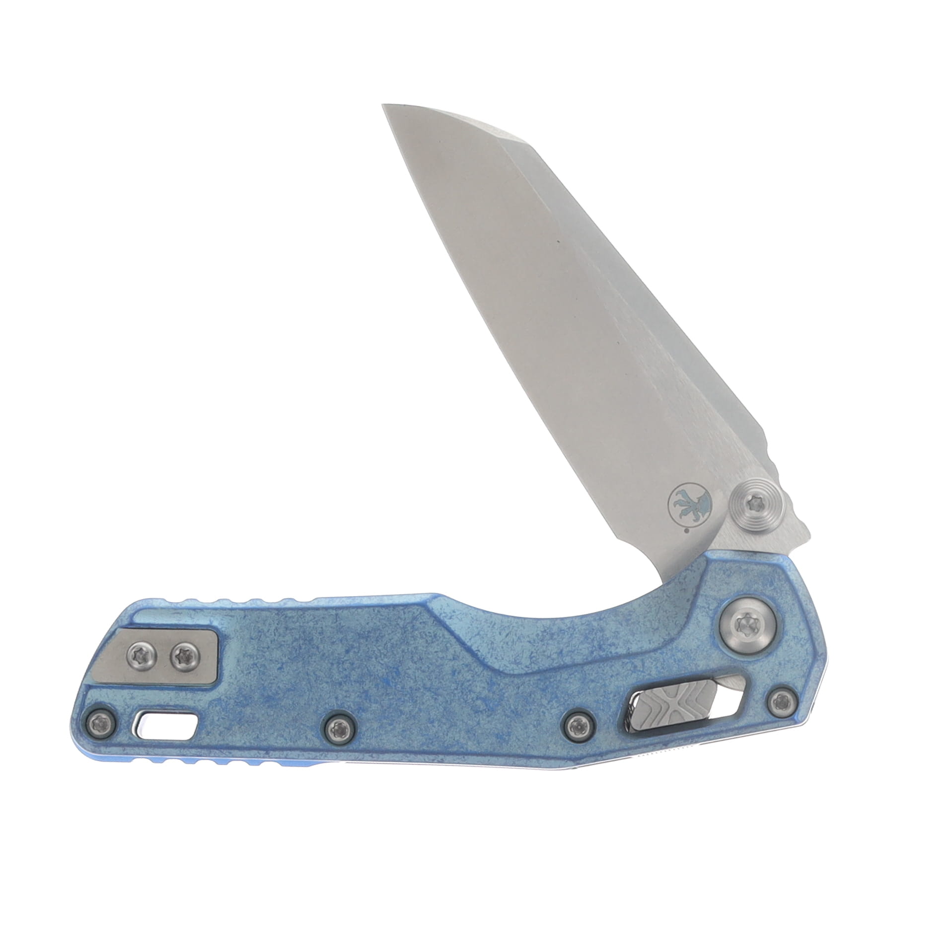 Microtech MSI Mini- RAM-LOK Folder MS STNWSH Ice Blue Slab Slide TI W/Blue Accent MT210M10MS7 View 3