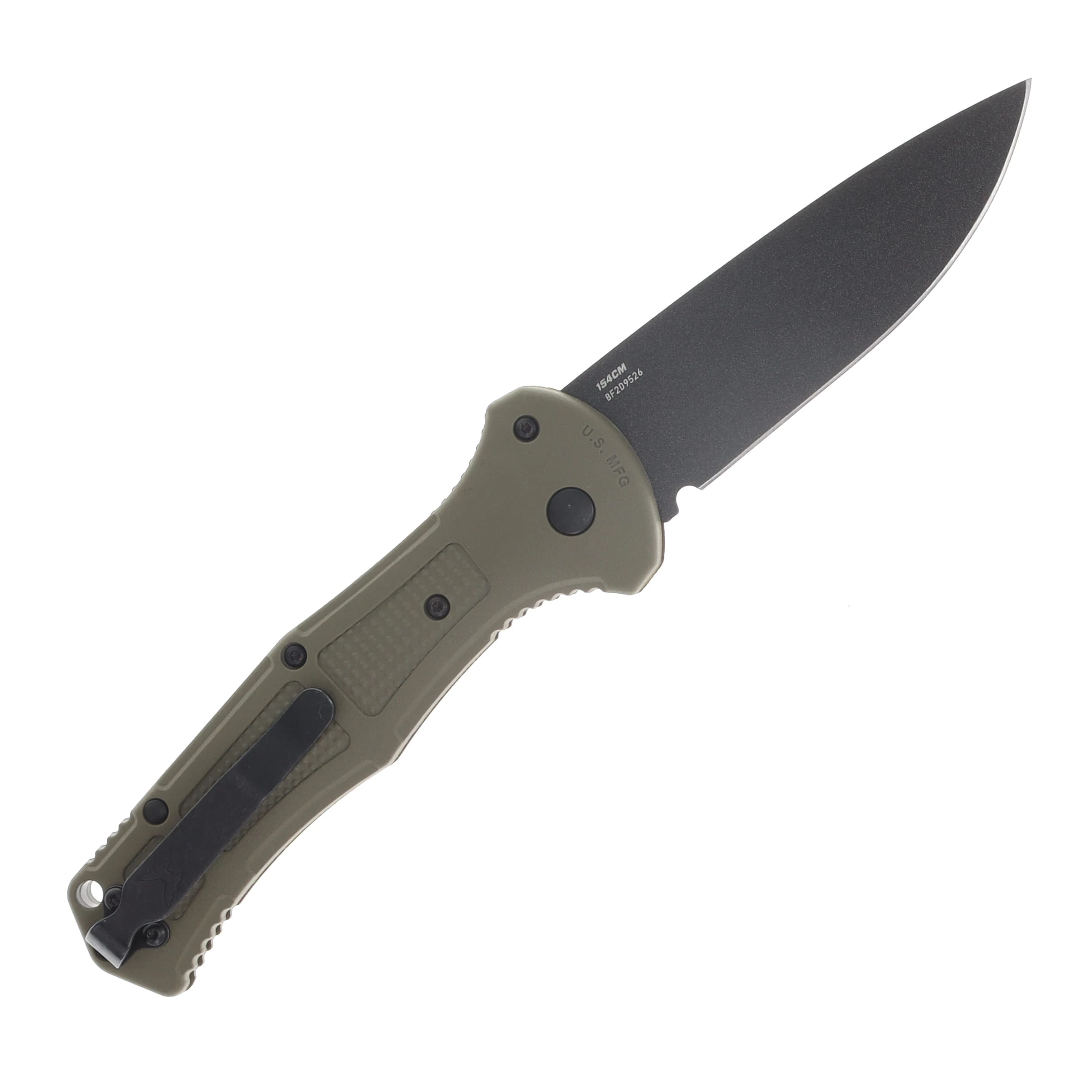 Benchmade Claymore Automatic Knife Black Cerakote Drop Point/Green Grivory AUBM9070BK-03 View 2