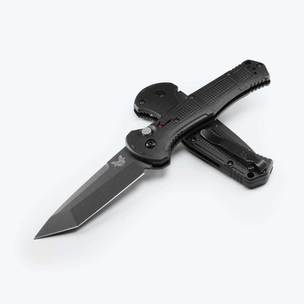 Benchmade Claymore Automatic Knife Black Cerakote Tanto/Black Grivory AUBM9071BK-02 View 1