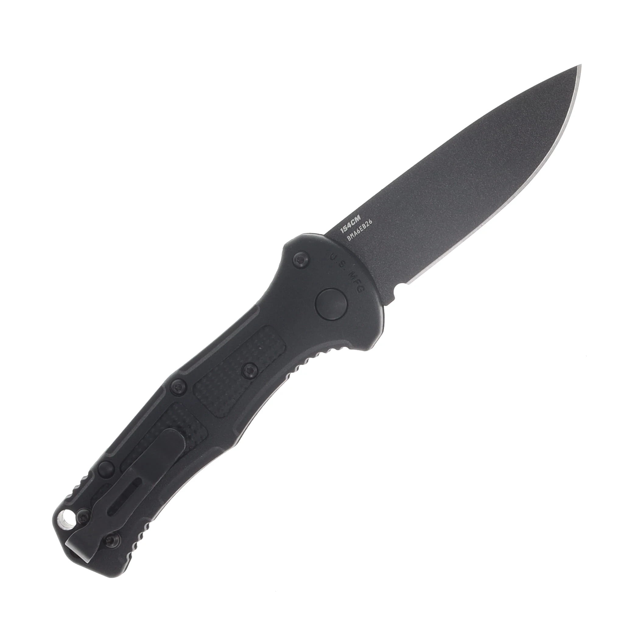Benchmade Mini Claymore Automatic Knife Cobalt Black Cerakote Drop Point/Black Grivory AUBM9570BK-02 View 2