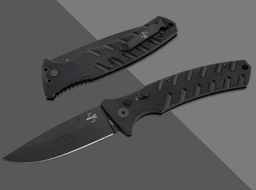 Boker Plus Large Strike Grivory Black OTS Auto 2.52in. Black D2 Blade View 1