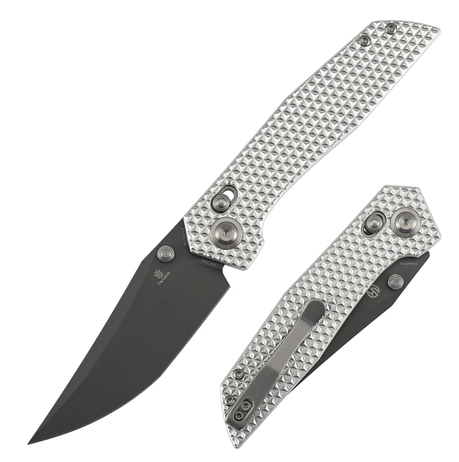 Tenable Deadite Crossbar Lock Folding Knife Gray 14C28N/Silver Aluminum B1081V2 View 1
