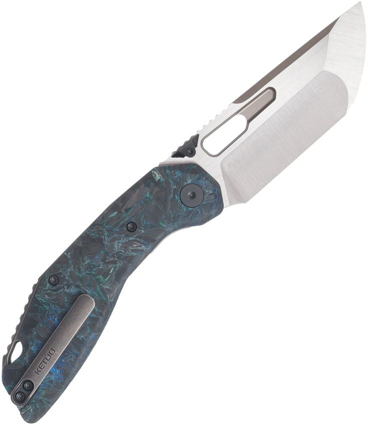 Ketuo Yakuza Satin Teal Green Carbon Fiber Flipper Linerlock Knife KETM0101 View 3
