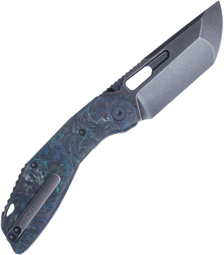 Ketuo Yakuza Teal Green Carbon Fiber Flipper Linerlock Folding Knife KETM0102 View 3