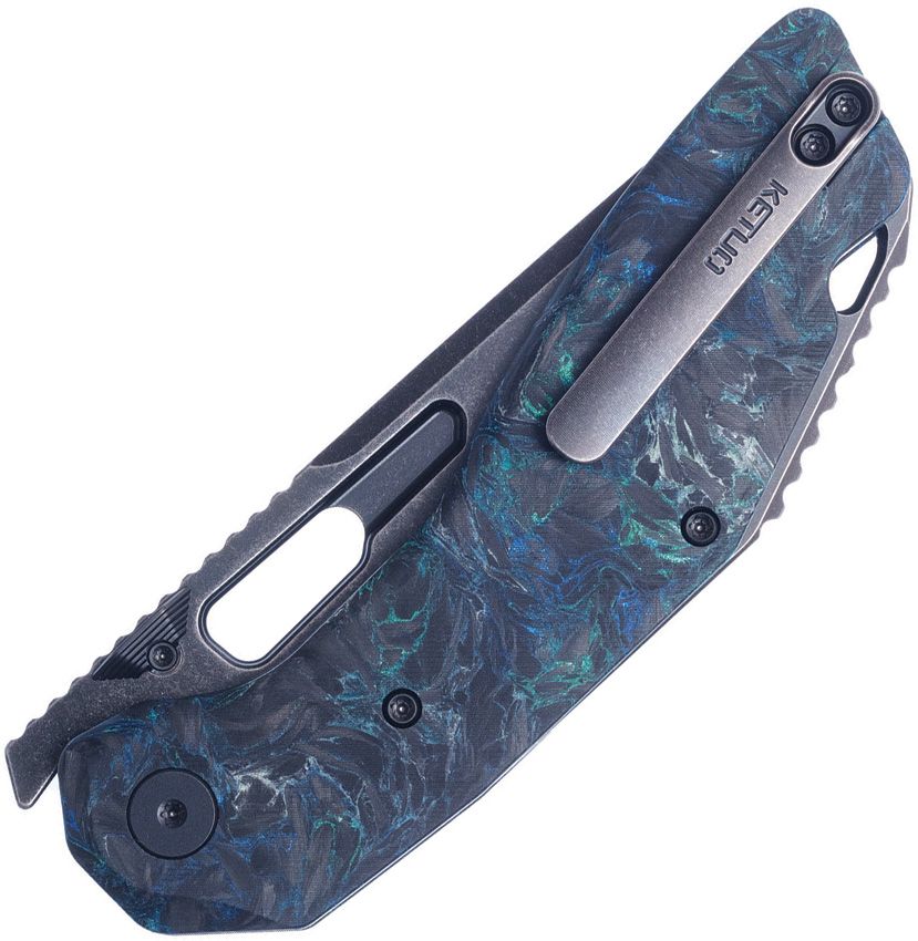 Ketuo Yakuza Teal Green Carbon Fiber Flipper Linerlock Folding Knife KETM0102 View 2