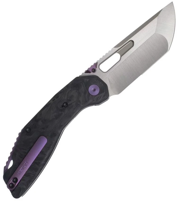 Ketuo Yakuza Satin Purple Black Carbon Fiber Flipper Linerlock Knife KETM0103 View 3