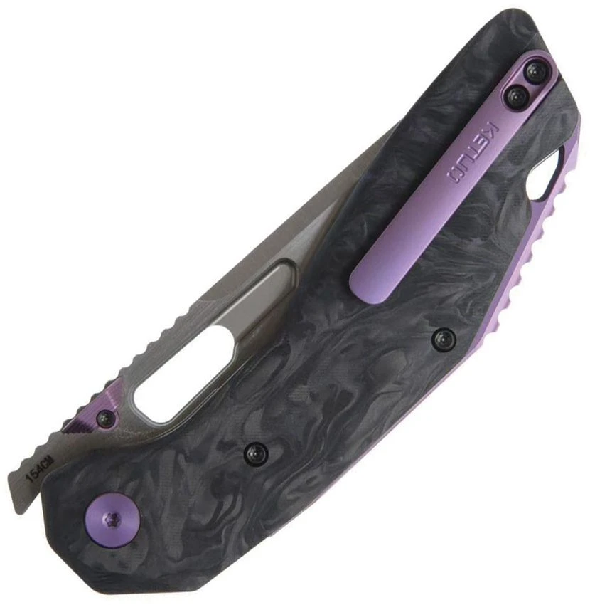Ketuo Yakuza Satin Purple Black Carbon Fiber Flipper Linerlock Knife KETM0103 View 2