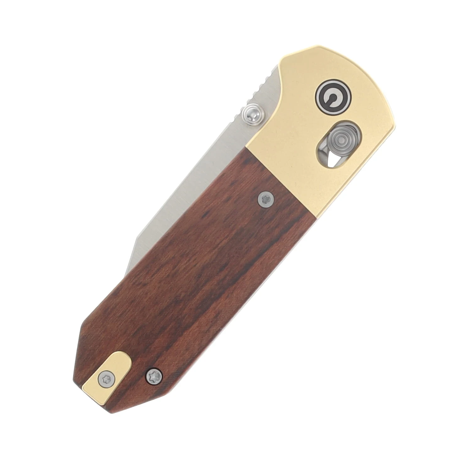 CIVIVI Yonder Clip Point Folder Guibourtia Wood-STNWSH Brass Handle Satin 14C28N Bld C25026-1 View 5