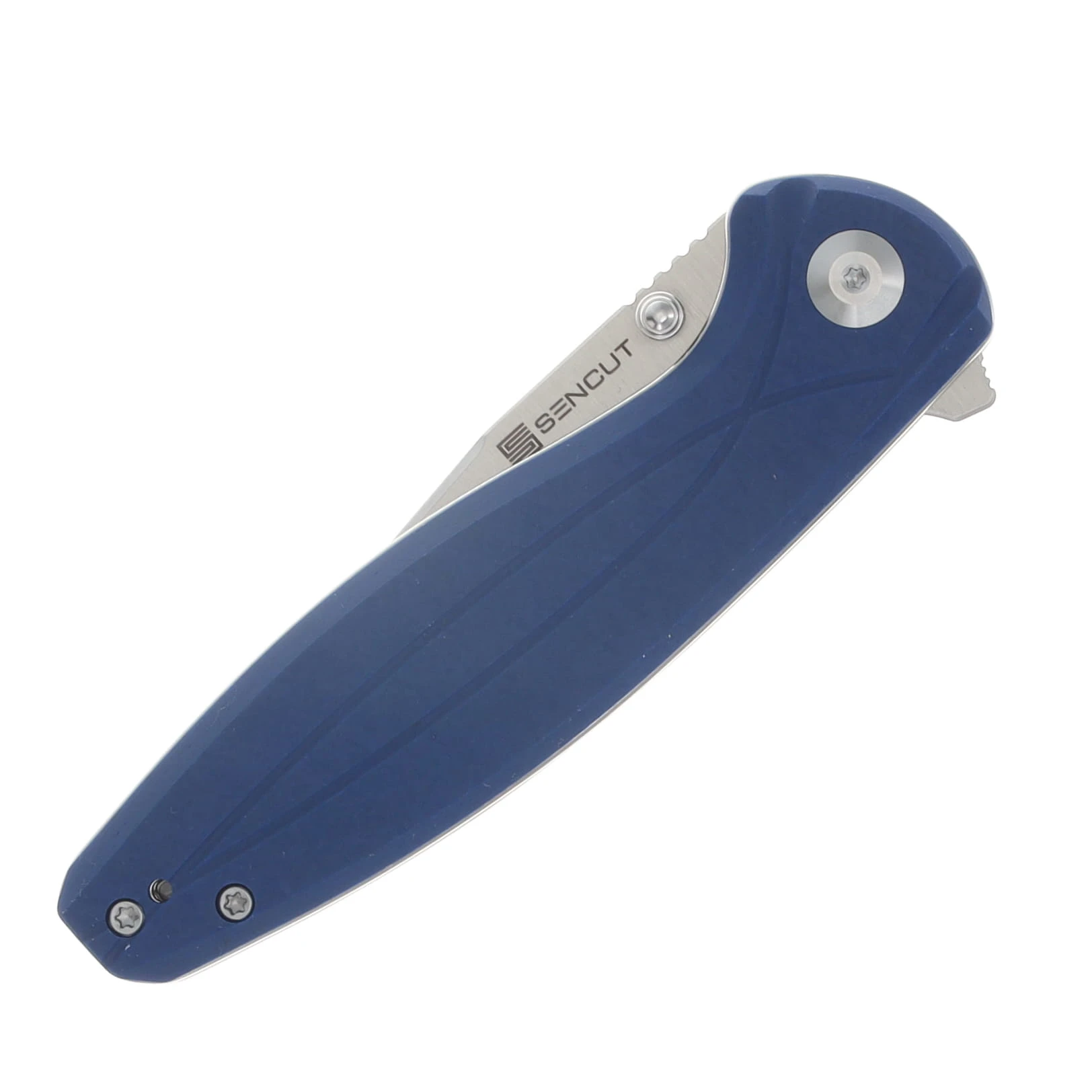 Sencut Vyrce Folding Knife Blue Shredded G-10 Handle Satin Clip Point D2 Blade S25104-2 View 5