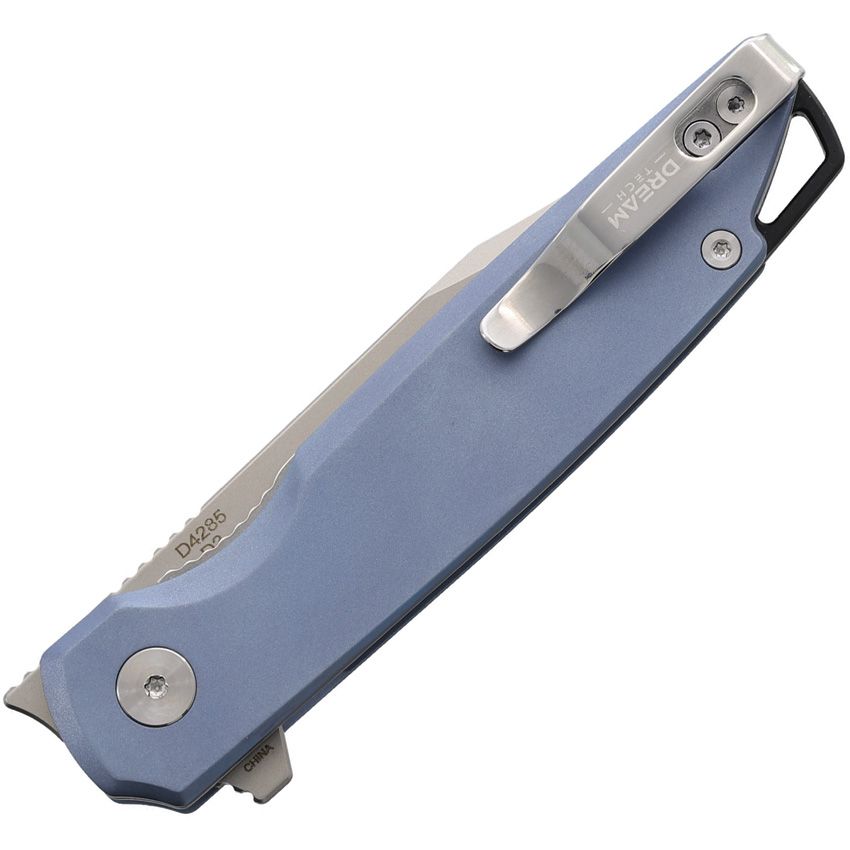 Dreamtech Linerlock D2 Satin Clip Point Blue Anodized Titanium DTK4285TBL View 2