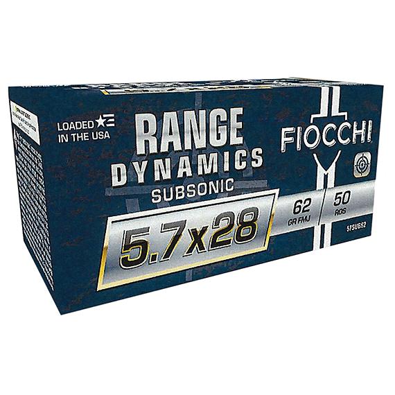 Fiocchi Range Dynamics Subsonic 5.7x28mm FMJ 62 Grain 50 Rounds FIO57SUB62 View 1