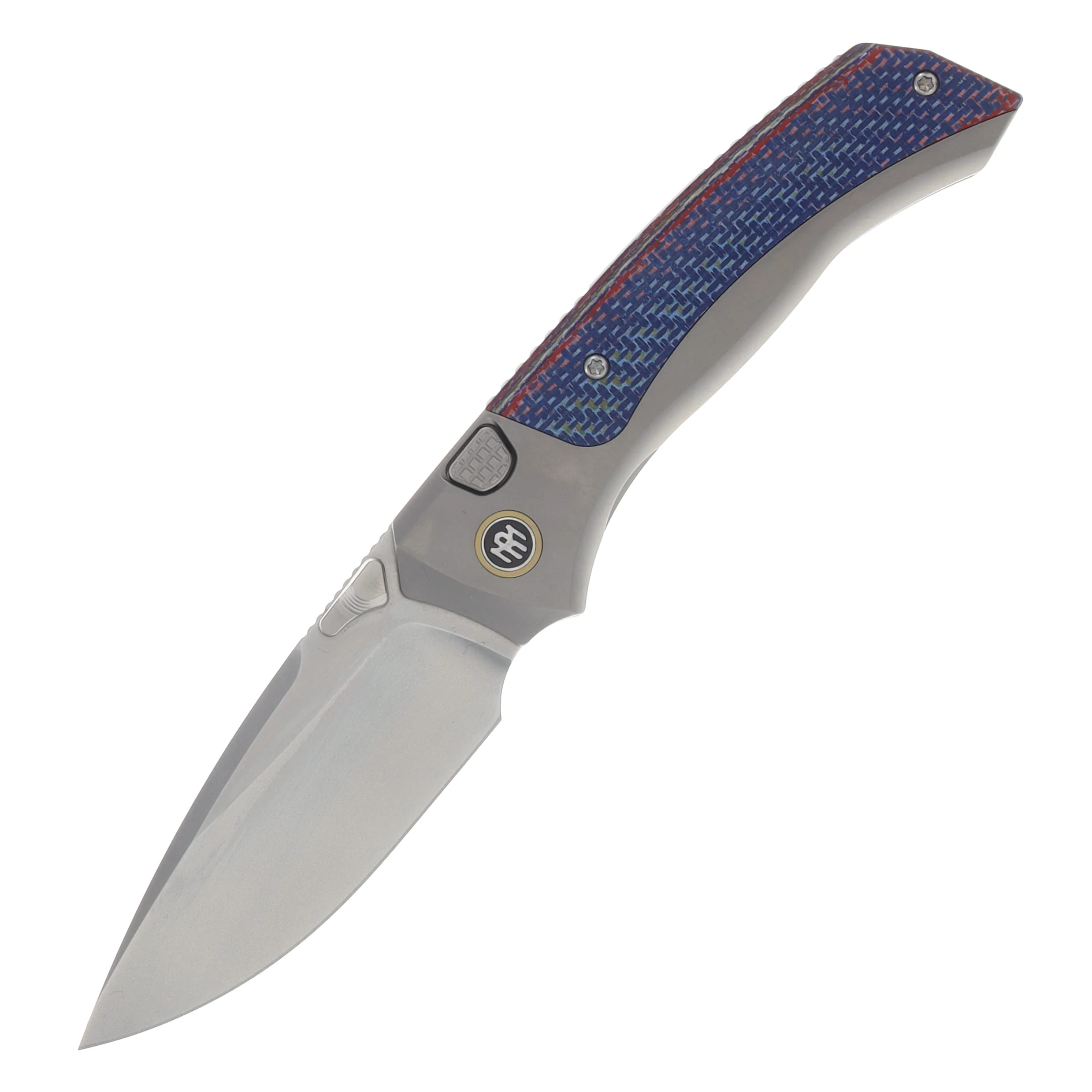 Remette Knives RT-Steed Folding Knife Pearlescent M390/Titanium and Blue Carbon Fiber RTWS-TC View 1