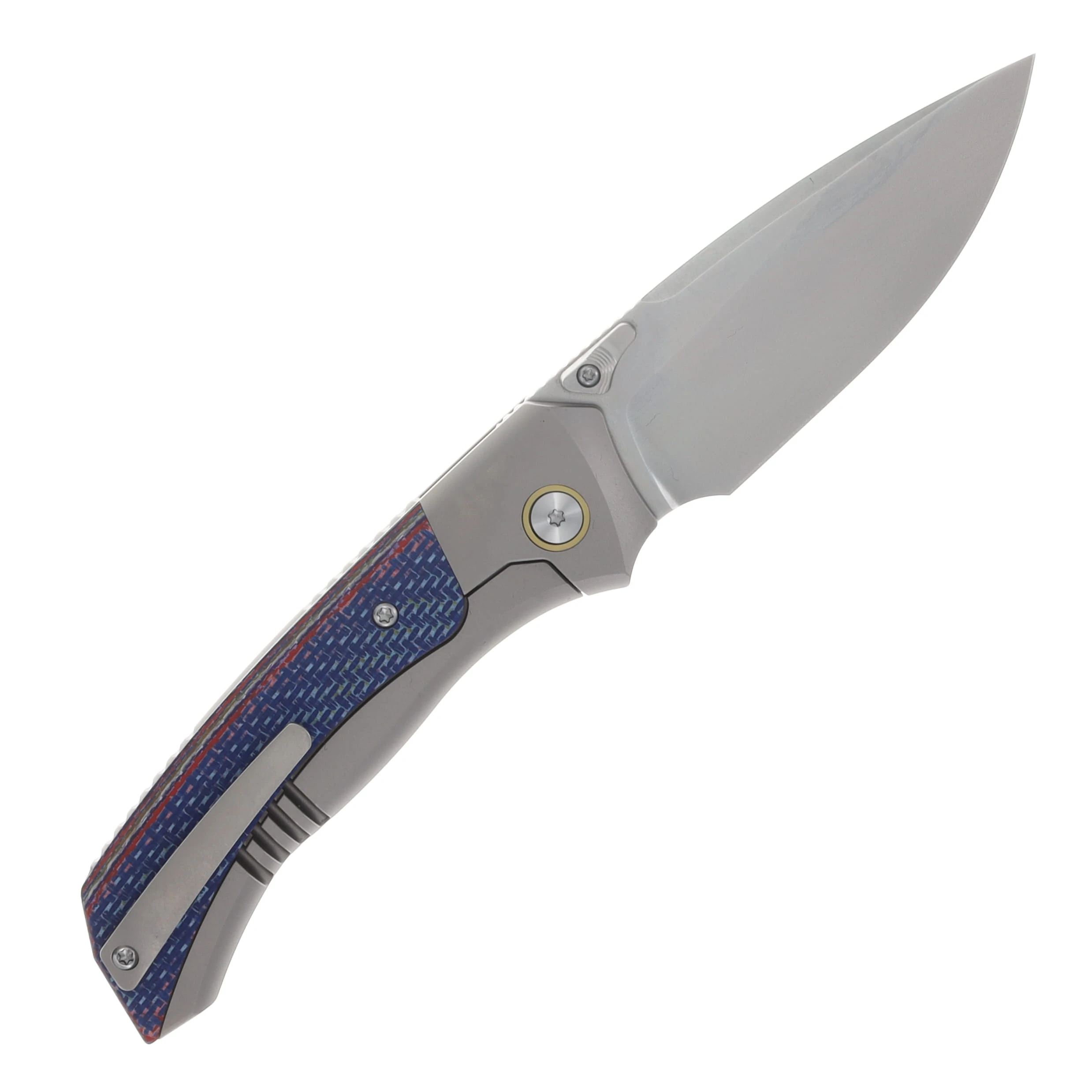 Remette Knives RT-Steed Folding Knife Pearlescent M390/Titanium and Blue Carbon Fiber RTWS-TC View 2