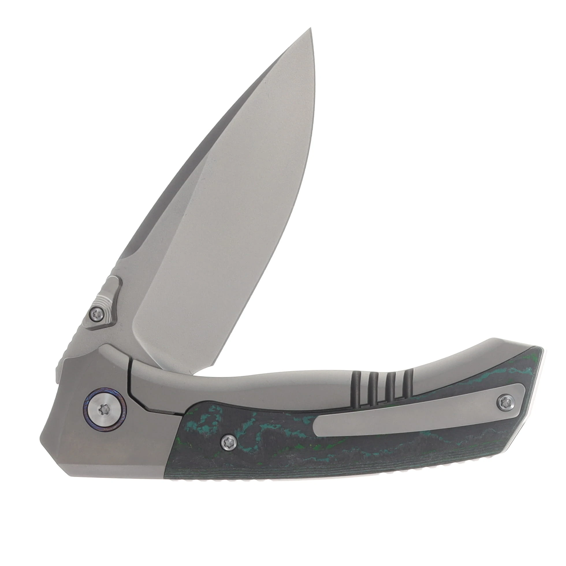 Remette Knives RT-Steed Folding Knife Pearlescent M390/Titanium and GTA CamoCarbon RTWS-TCBB View 4