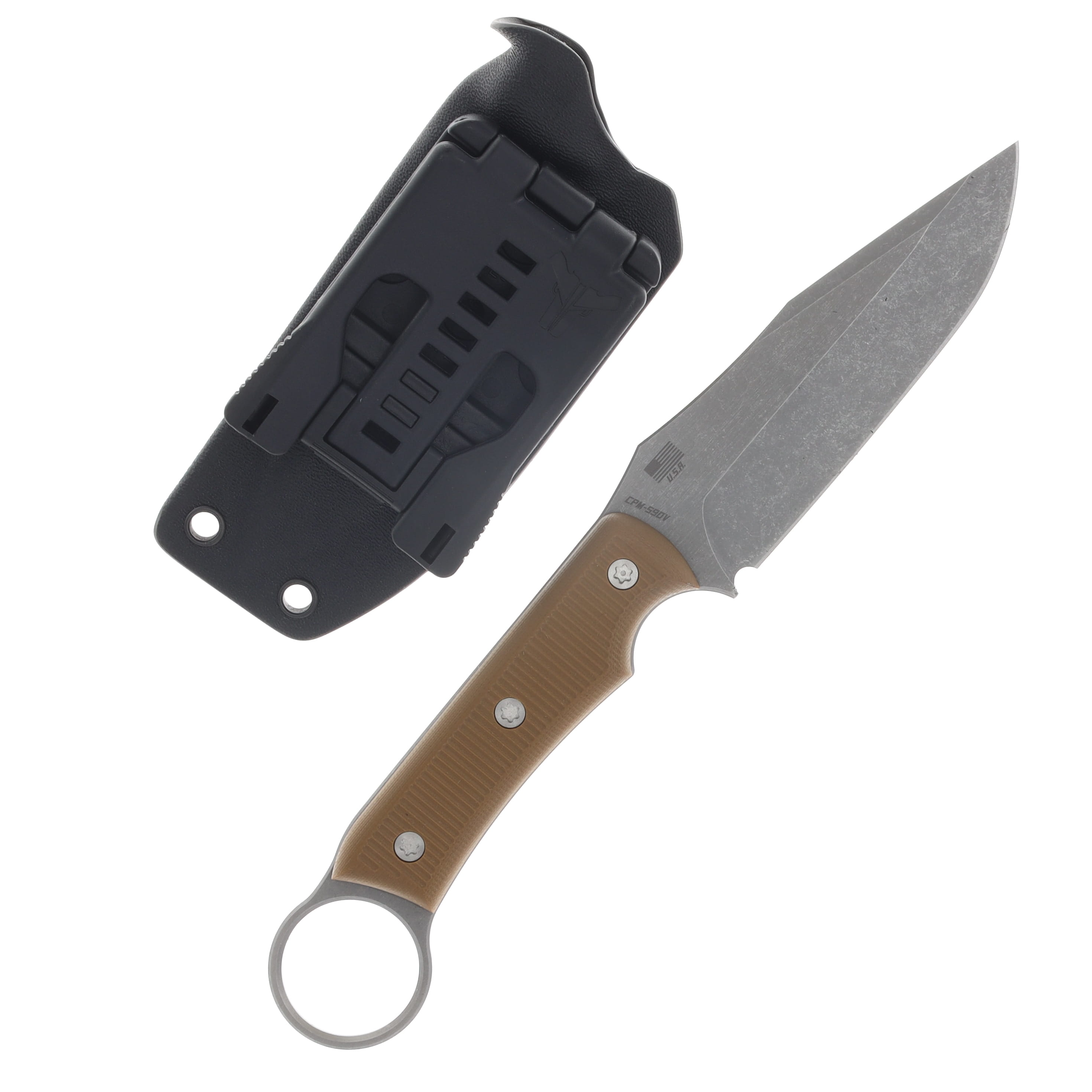 McNees Ringed Agent Fixed Blade Knife Stonewash/Coyote G-10 MCFXRAGSWACY View 2