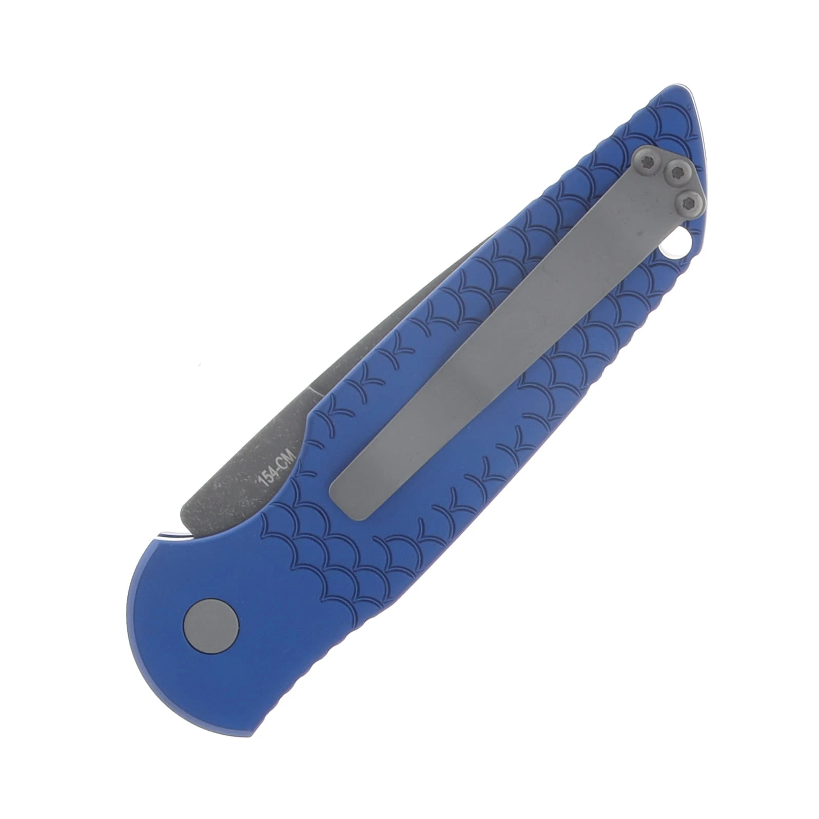 ProTech TR3.1 Automatic Knife Acid Wash 154CM/Blue Fish Scale Engraved with Pearl Button BSA26.TR3.1 View 4