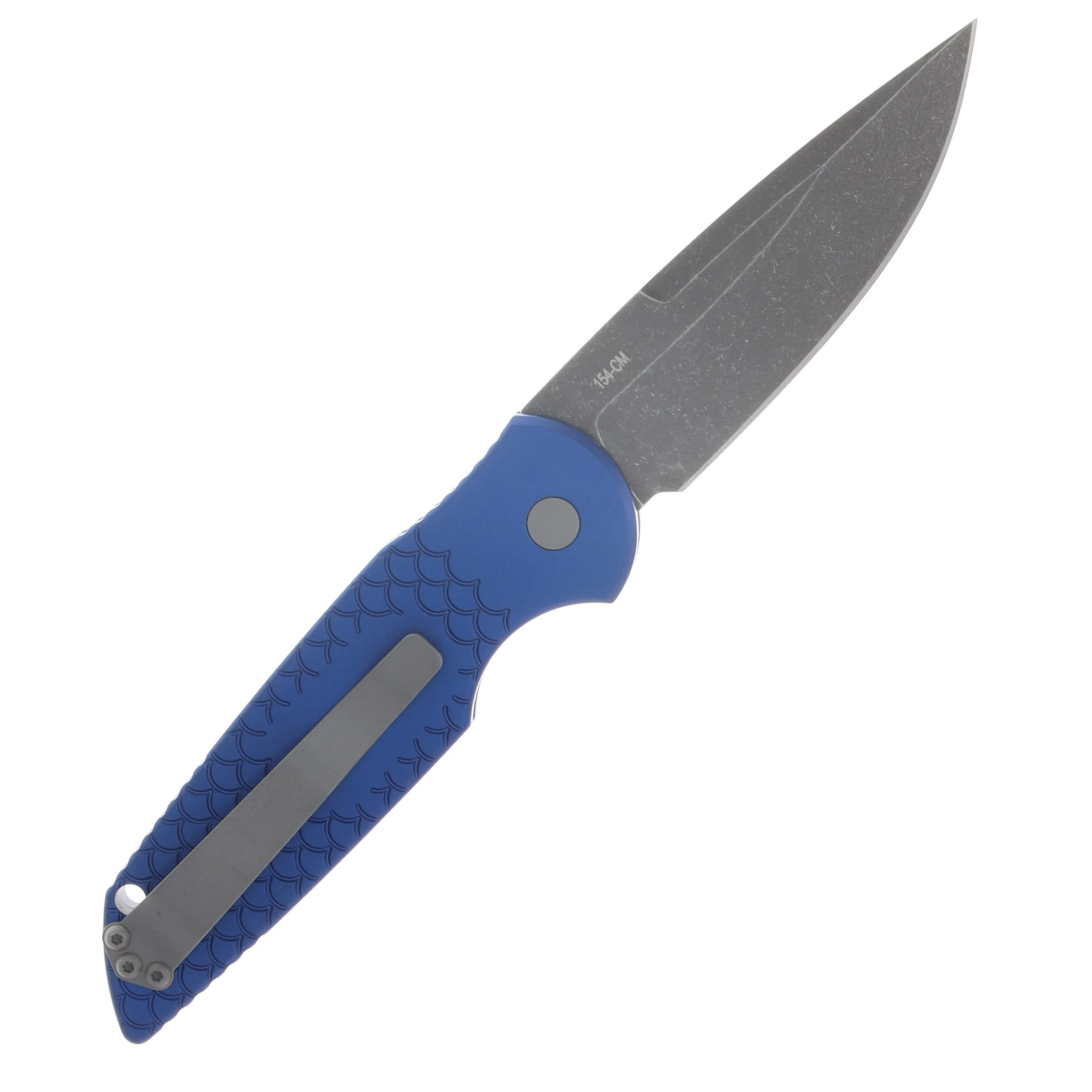 ProTech TR3.1 Automatic Knife Acid Wash 154CM/Blue Fish Scale Engraved with Pearl Button BSA26.TR3.1 View 2