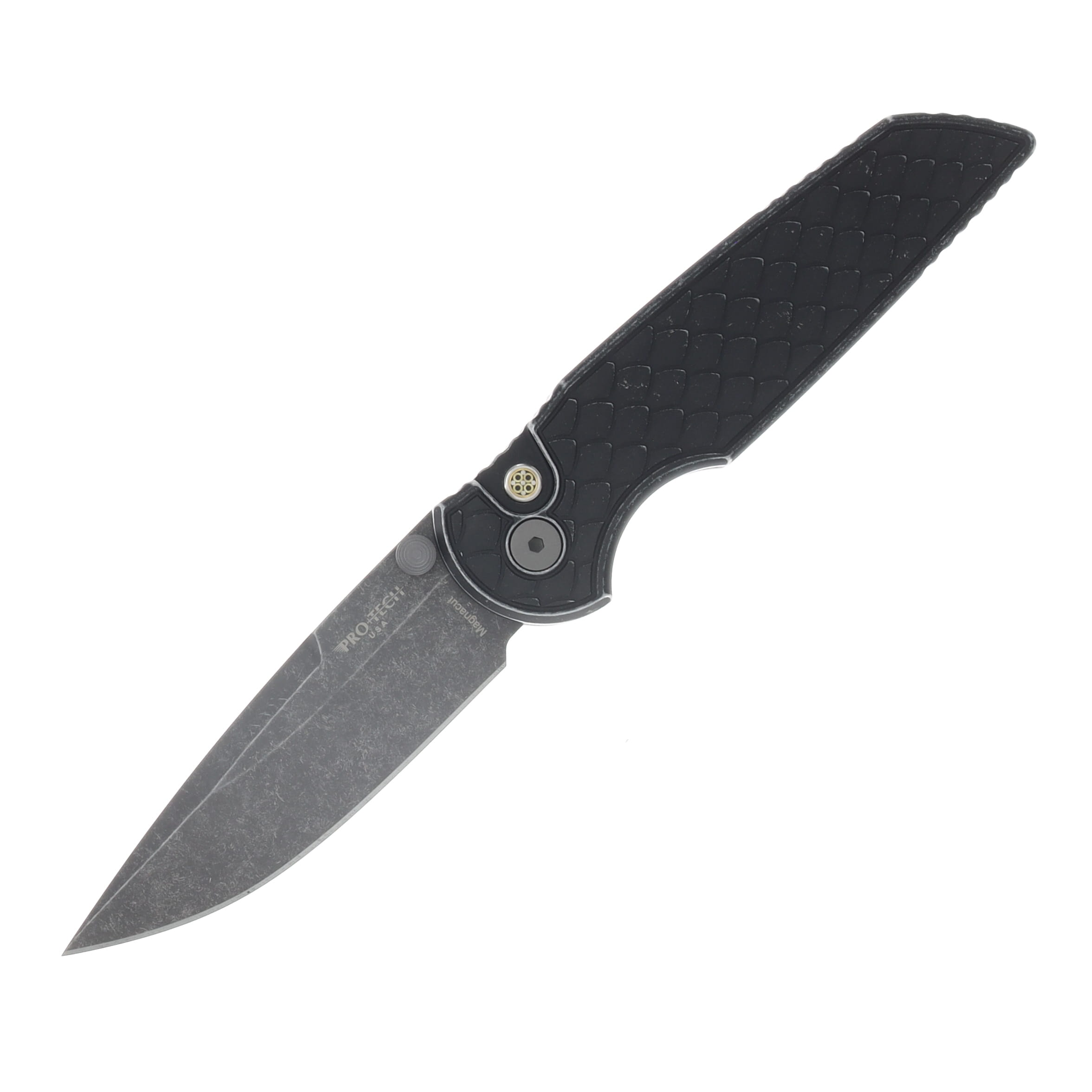 Pro-Tech Blade Show Texas 2026 Limited Edition TR-3 Integrity Tactical Response III Button Lock Folding Knife Acid Washed MagnaCut/Battleworn Black Reptile Milled Aluminum BSA26.INT.1 View 1