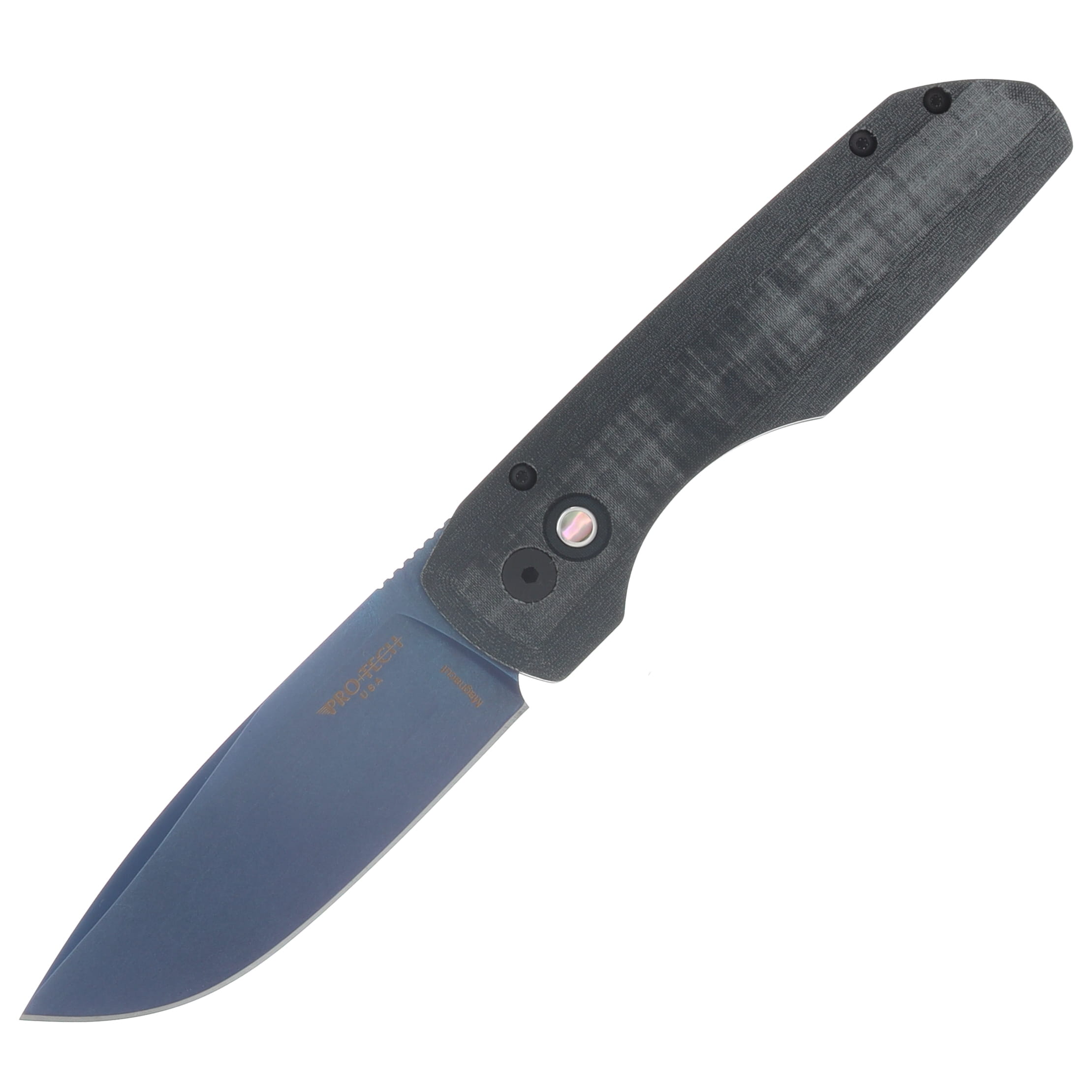 ProTech Vero Synapse 2026 Blade Show Atlanta Exclusive Automatic Knife Sapphire Blue PVD MagnaCut/Blue Linen Micarta with Abalone Button and Titanium Clip BSA26.VERO.1 View 1