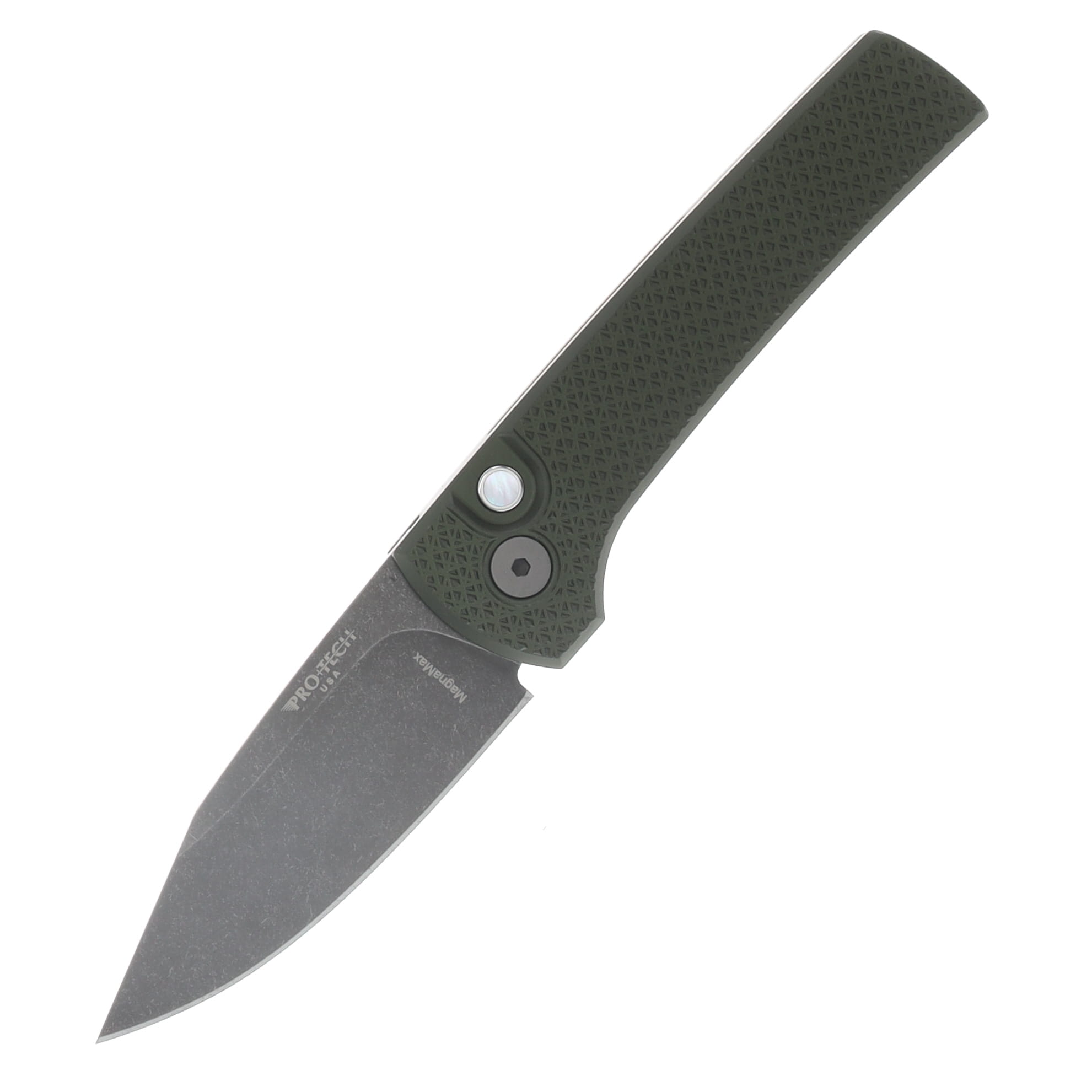 Pro-Tech Chaves Scapegoat Compact Blade Show Atlanta Exclusive Acid Wash MagnaMax/Green Aluminum with Abalone Button BSA26.SCAPEGOAT.2 View 1
