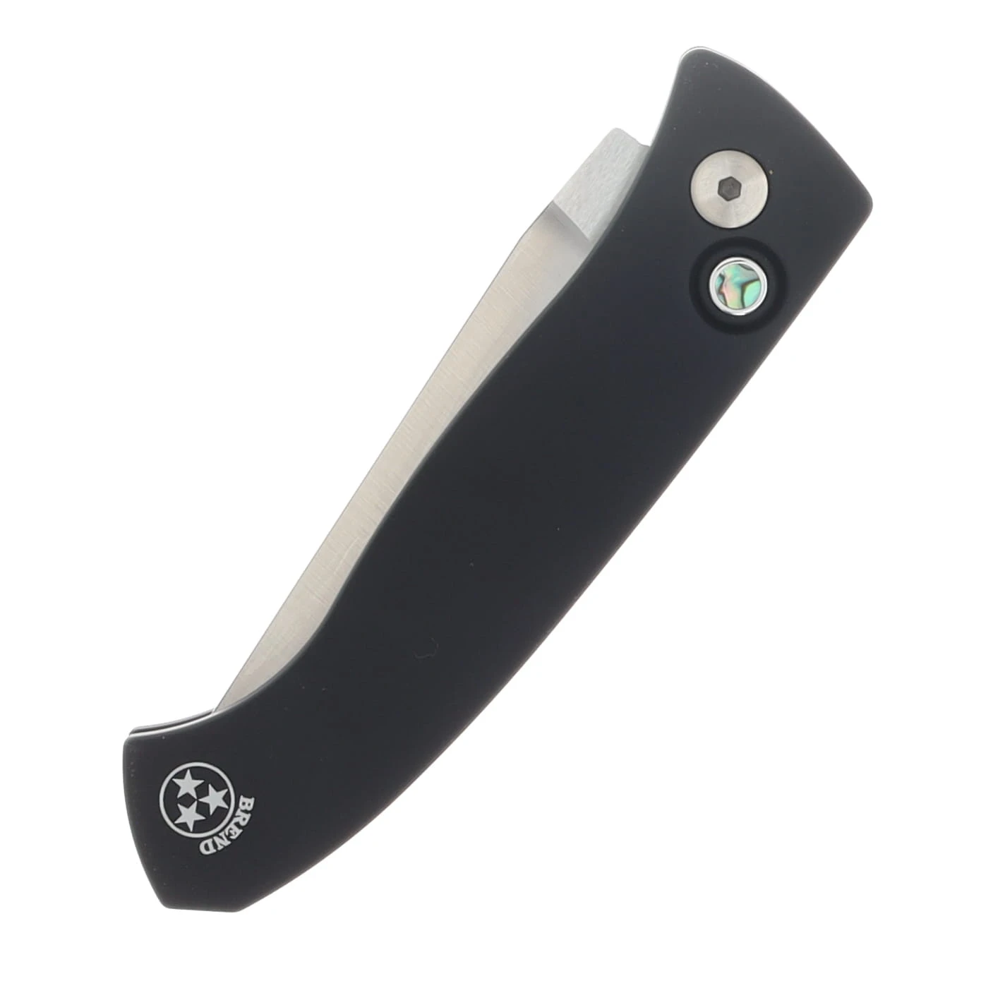 ProTech Brend Automatic Knife 2026 Atlanta Blade Show Exclusive Satin 154CM/Black Aluminum with Abalone Button BSA26.BREND.1 View 3