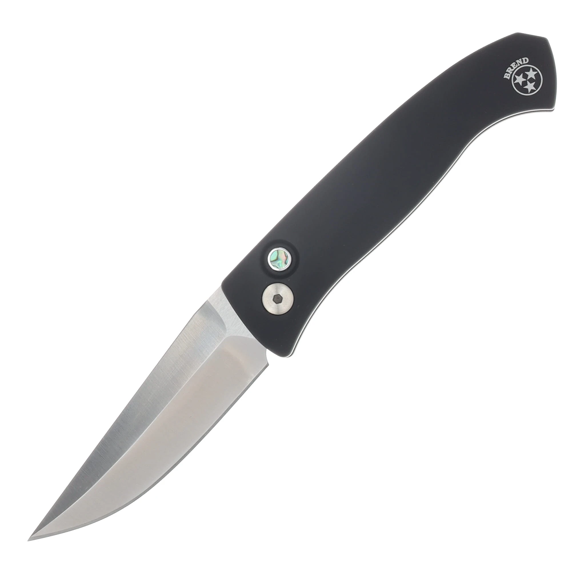 ProTech Brend Automatic Knife 2026 Atlanta Blade Show Exclusive Satin 154CM/Black Aluminum with Abalone Button BSA26.BREND.1 View 1