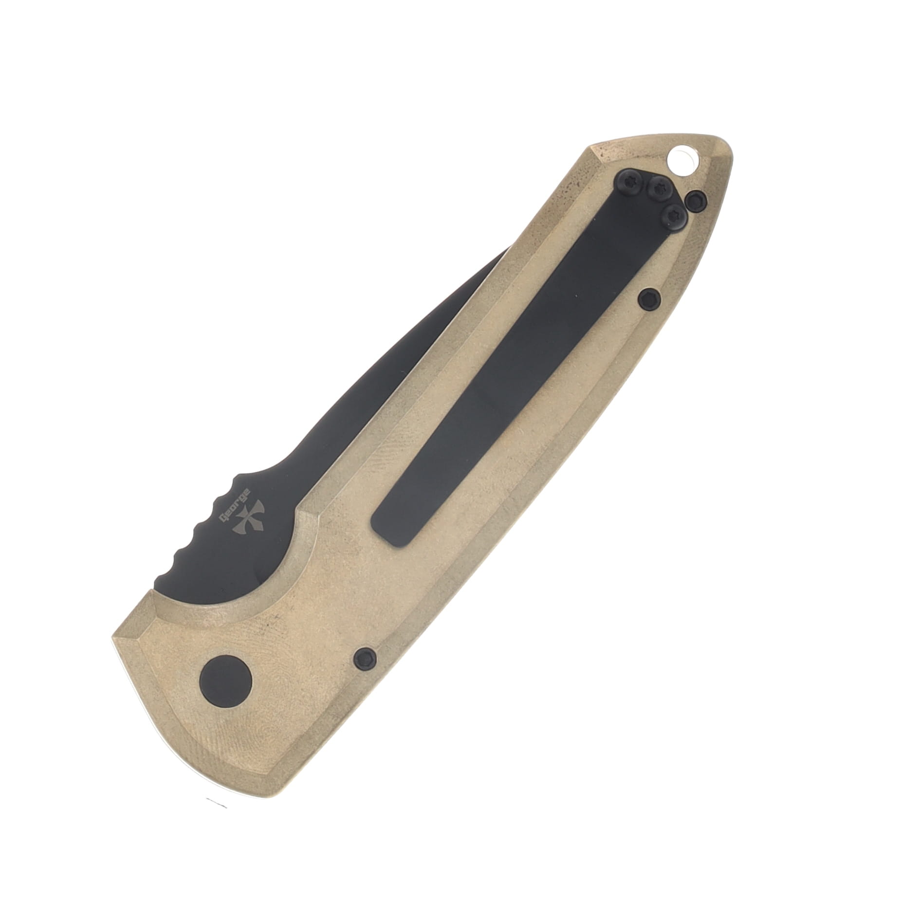 ProTech Rockeye Automatic Knife Black DLC Magnacut/Textured Bronze Aluminum with Pearl Button LG3136 View 4