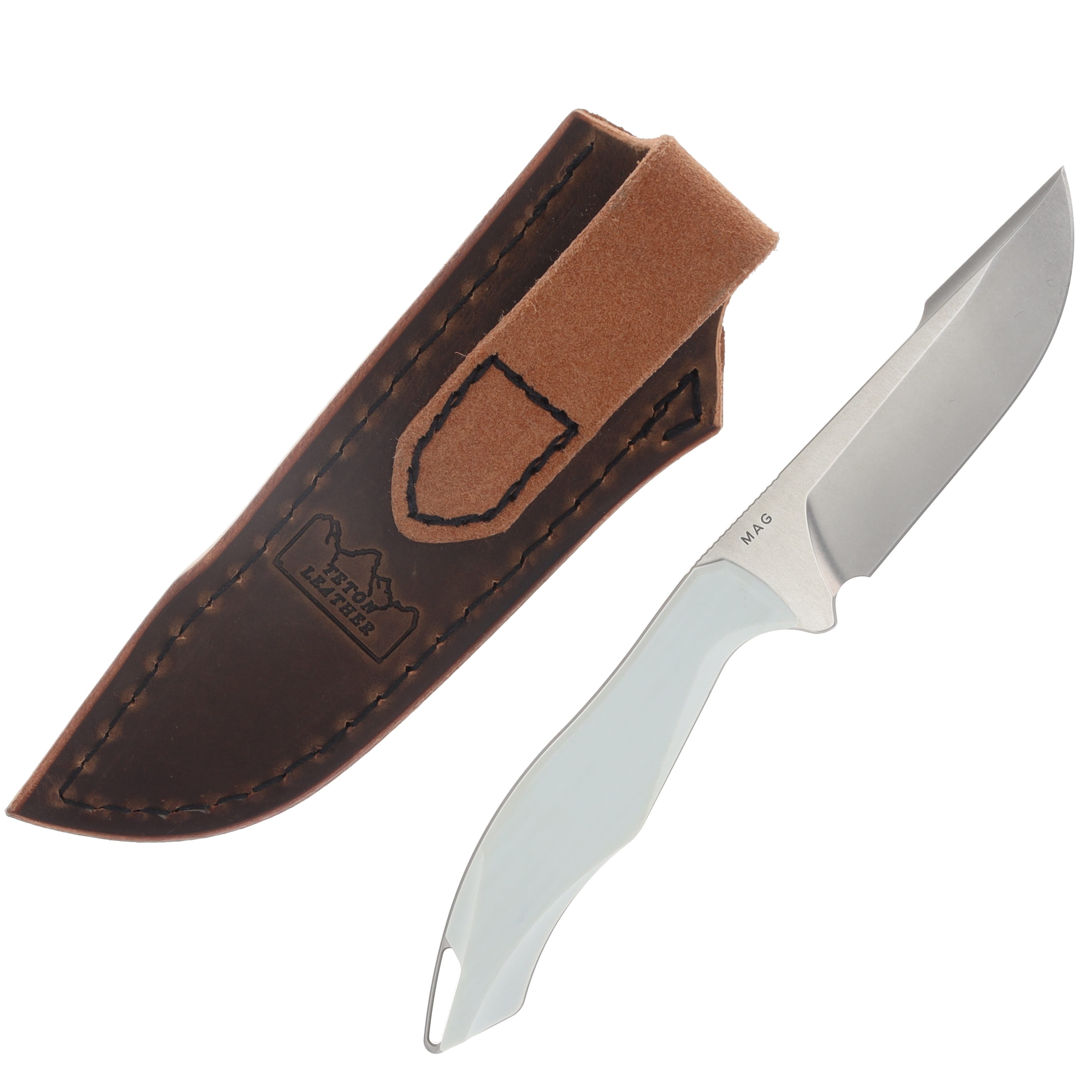 Koenig HELO Fixed Blade Brightwashed Magnacut  - White Smooth G-10 W/ Sheath HELO121WG10 View 2
