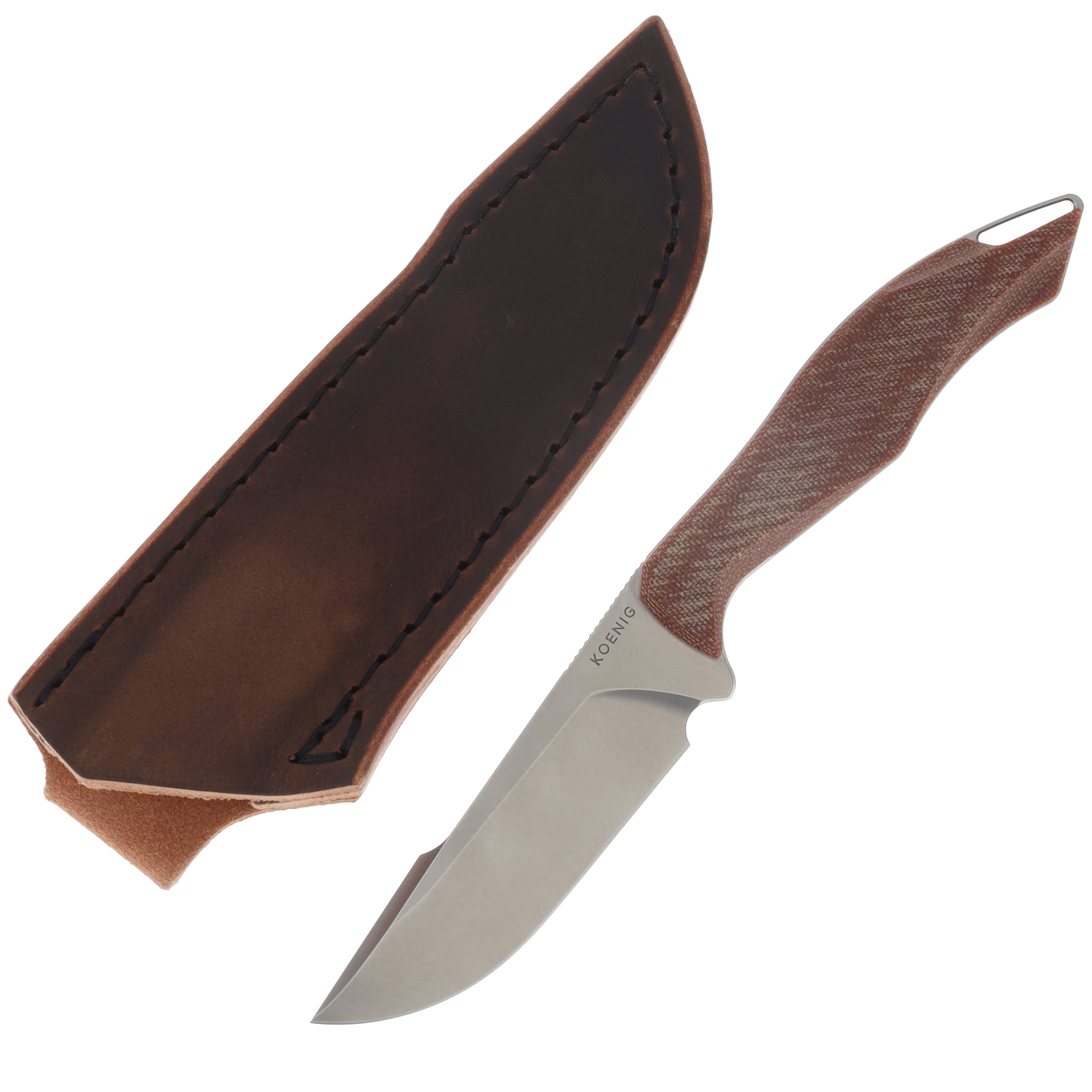 Koenig HELO Fixed Blade Brightwashed Magnacut Bld Tan Canvas Patterned Micarta HELO121 View 1