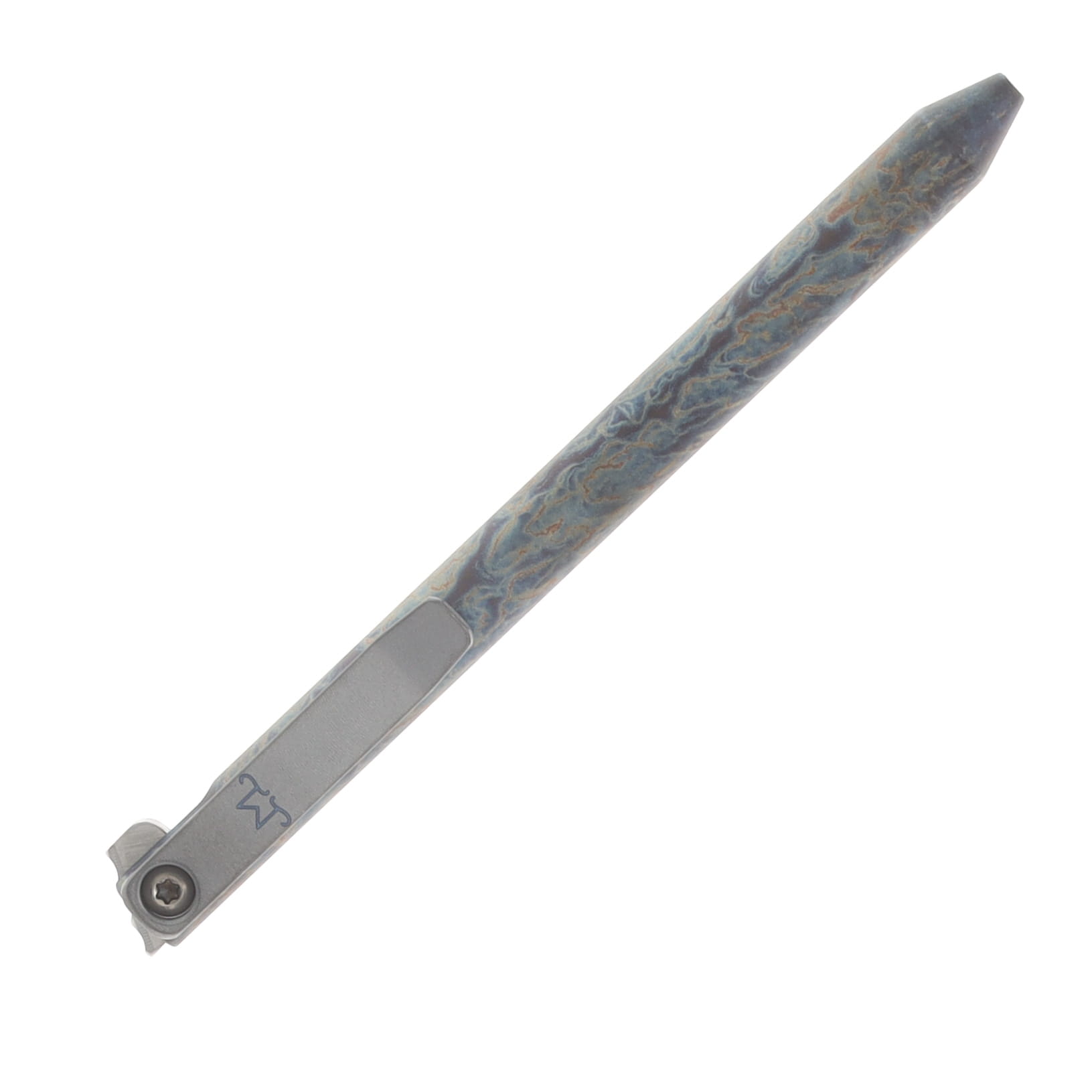 Maverick Customs Flipper Universal Pen Vulcan Titanium Body with Titanium Flipper and Stonewash Milled Titanium Clip View 3
