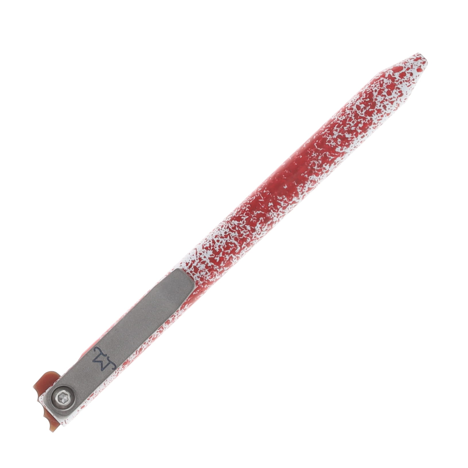 Maverick Customs Flipper Universal Pen Bloodsplatter Cerakote Aluminum with Butterscotch Micarta Flipper and Stonewash Titanium Clip MCCBABBMFSTC View 3