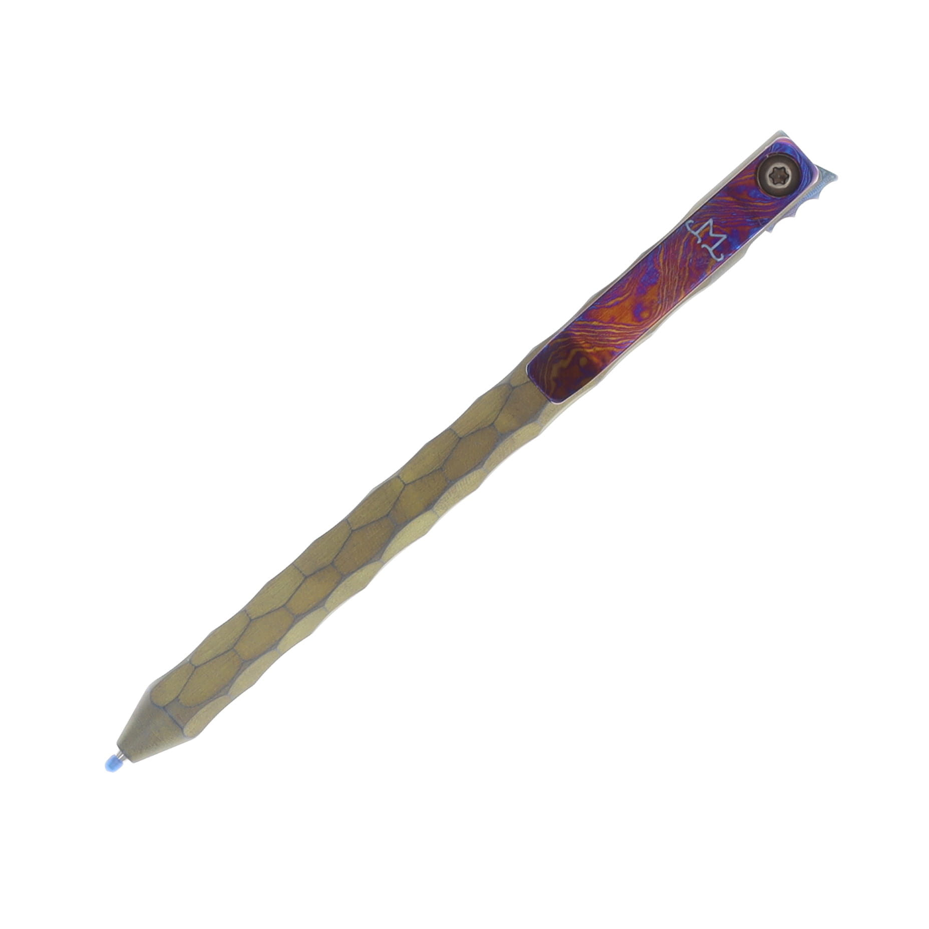 Maverick Customs Flipper Universal Pen Fully Sculpted & Anodized Titanium with TiMascus Milled Clip/Flipper MCFSATBTMCF View 3
