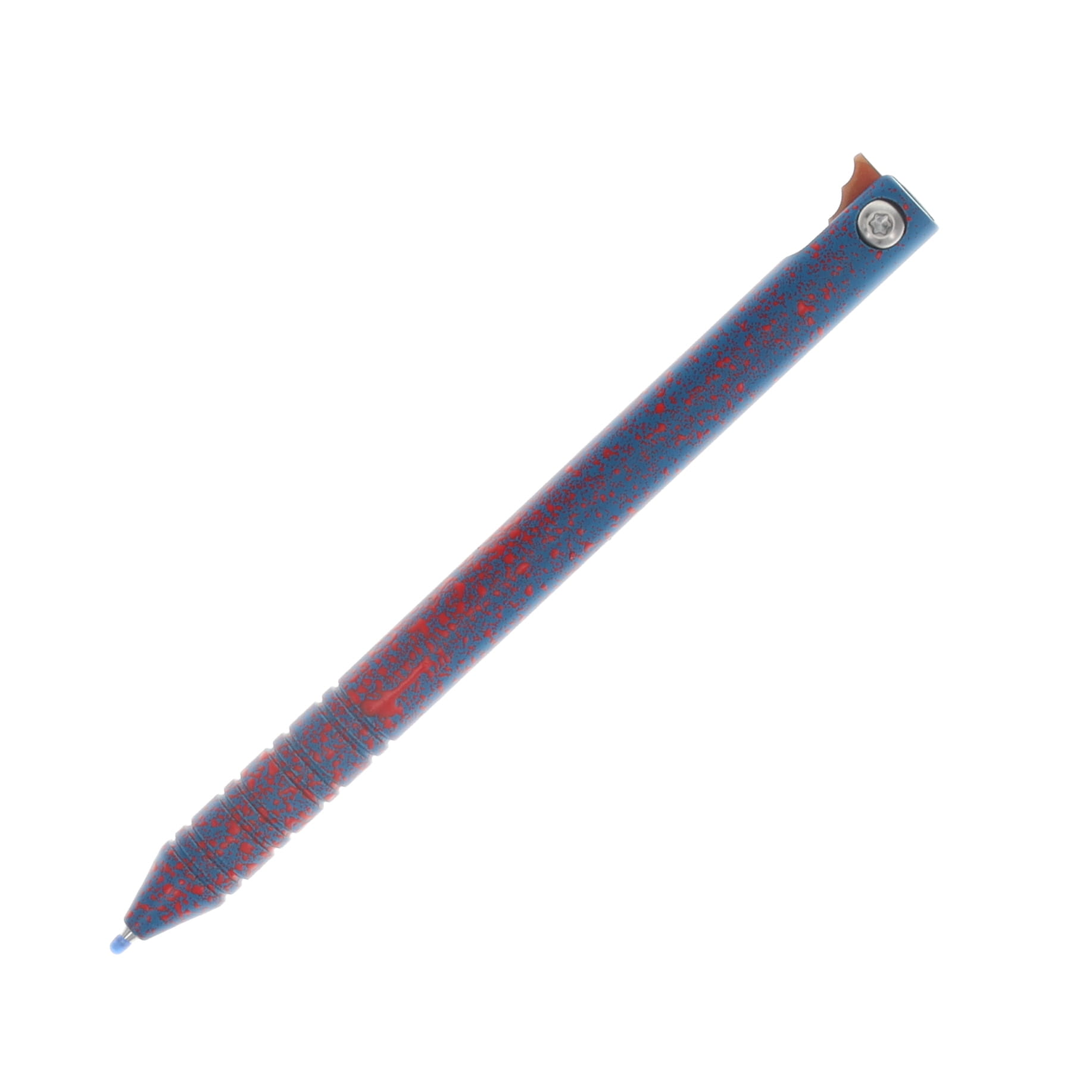 Maverick Customs Flipper Universal Pen Blue Bloodsplatter Cerakote Aluminum with Butterscotch Micarta Flipper and Milled Stonewash Titanium Clip MCACBBBBMFMSTC View 2