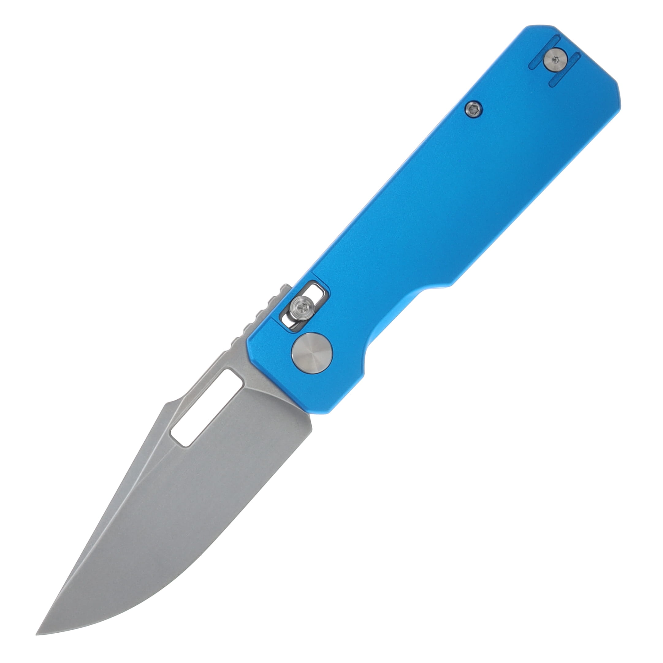 Vero Engineering Aura Folding Knife Drop Point 14C28N - Stonewash Blue Aluminum VAUDPSWBL View 1