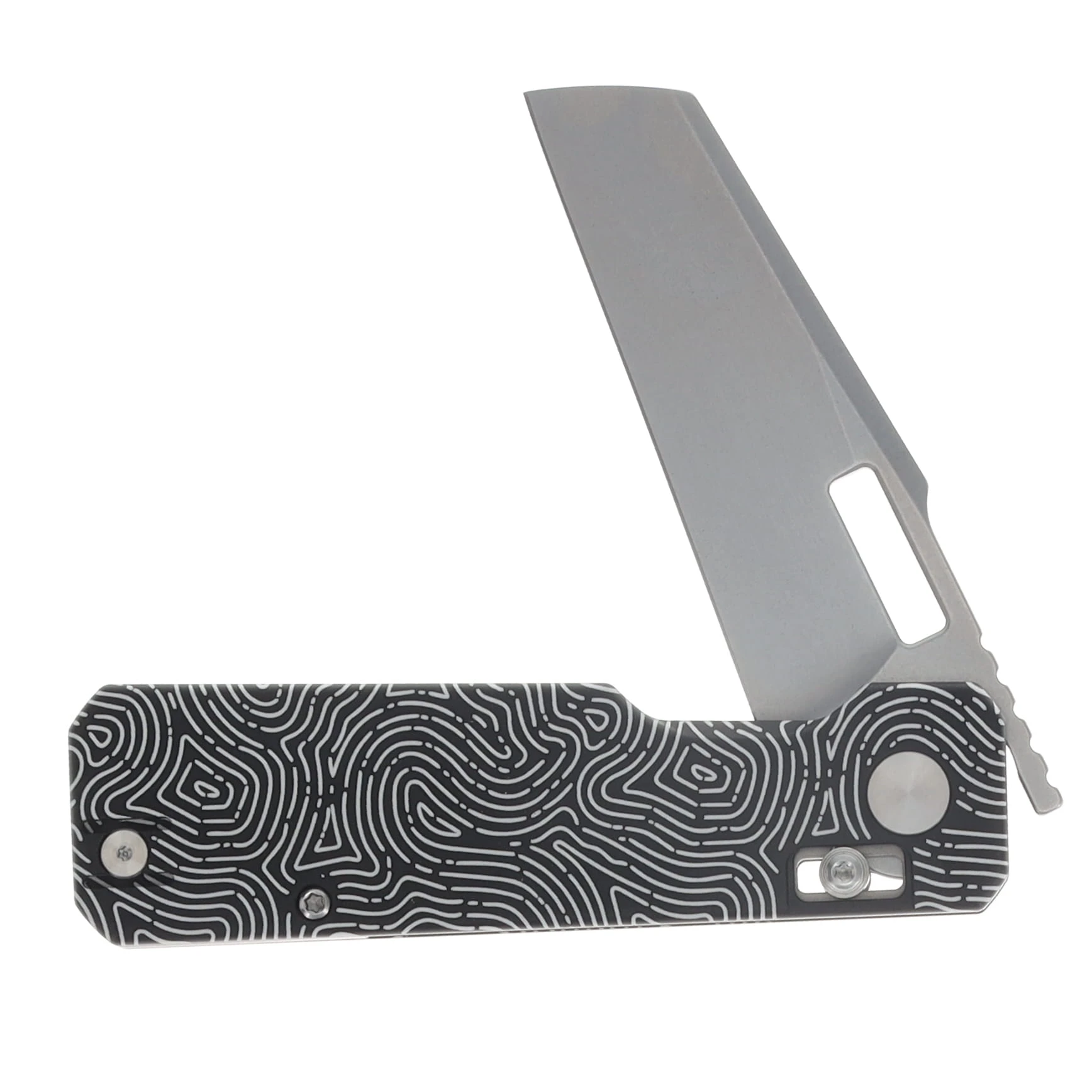 Vero Engineering Aura Folding Knife Talon 14C28N -Stonewash Black Fingerprint AL VAUTALSWBKFP View 3