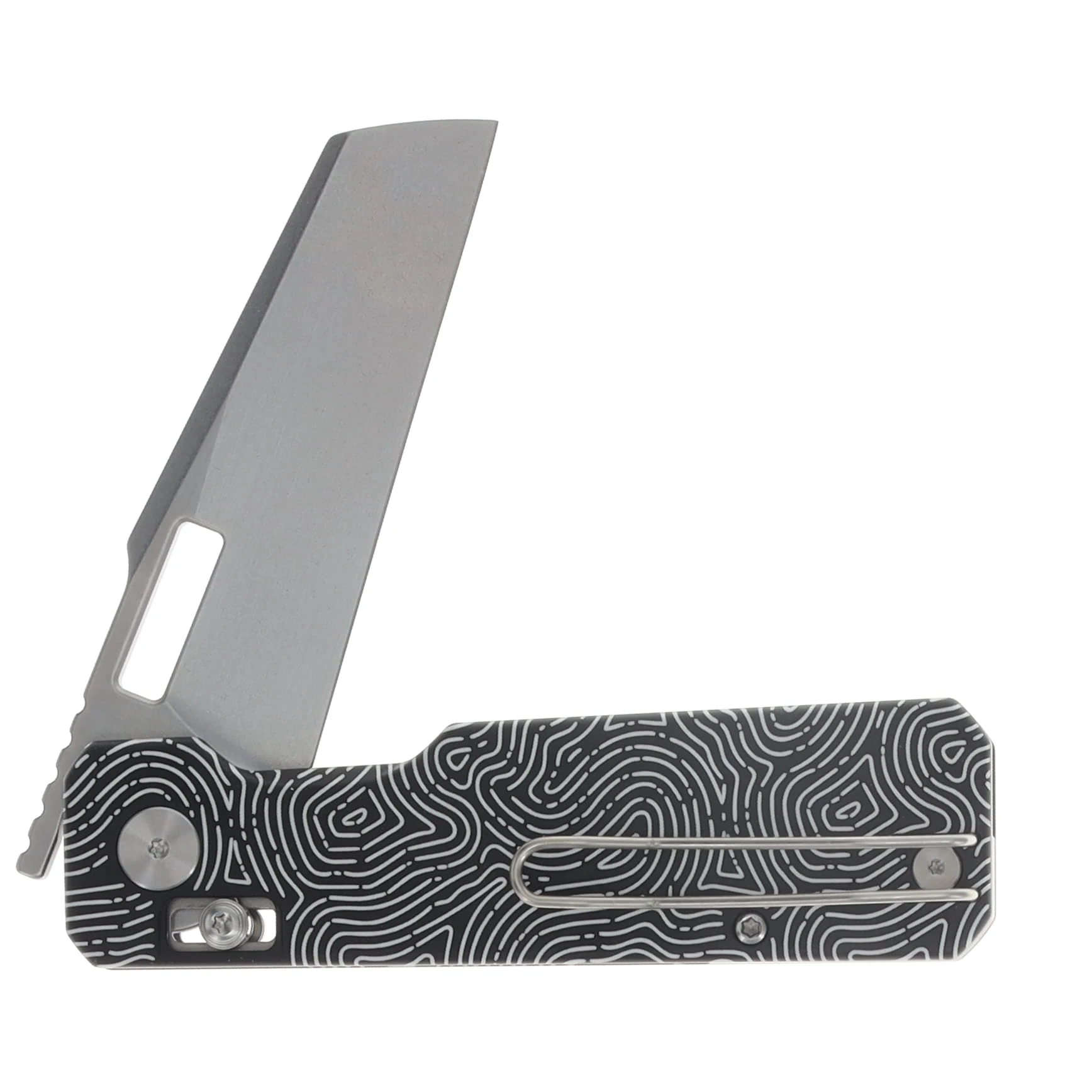 Vero Engineering Aura Folding Knife Talon 14C28N -Stonewash Black Fingerprint AL VAUTALSWBKFP View 4