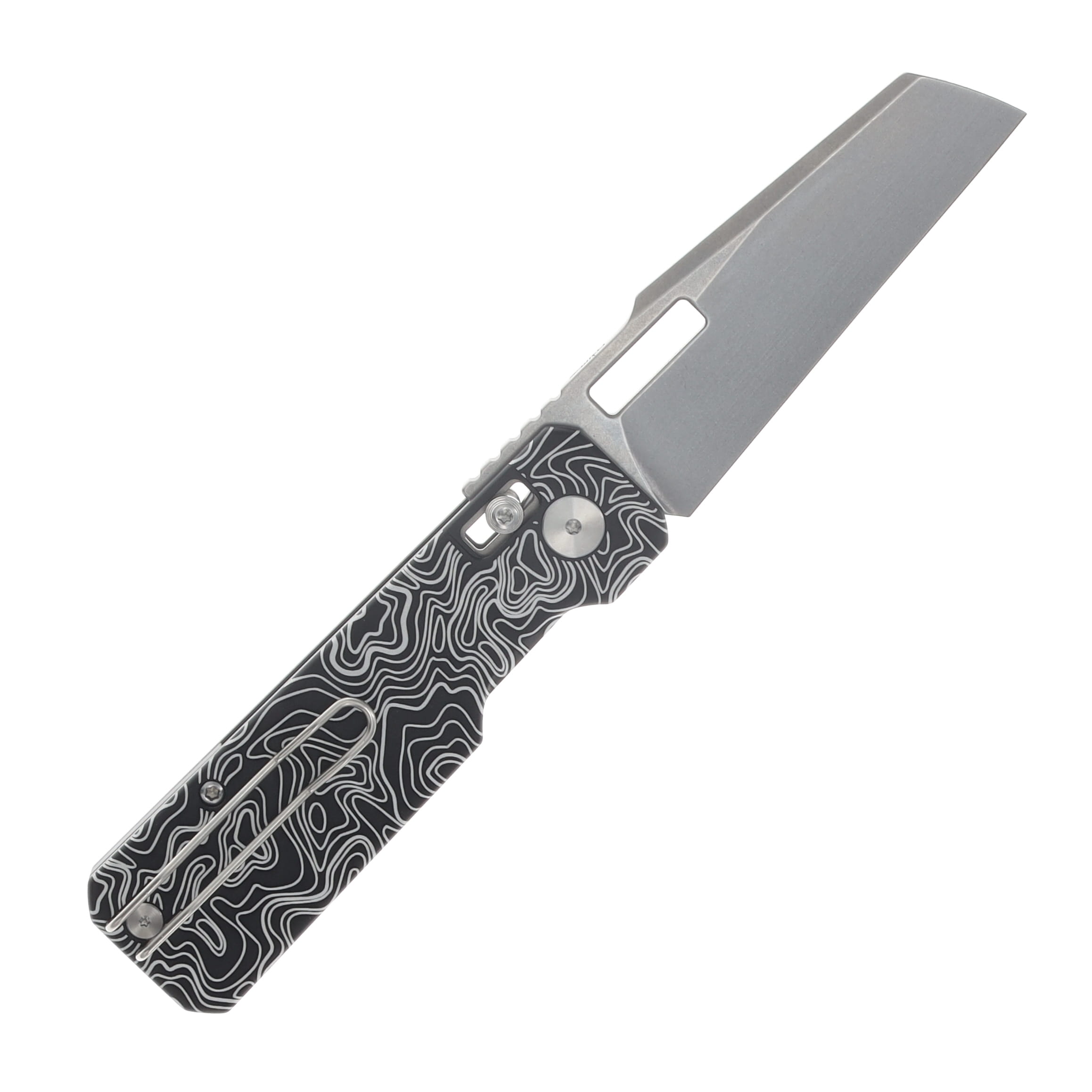 Vero Engineering Aura Folding Knife Talon 14C28N- Stonewash Black Topo Aluminum VAUTALSWBKTOPO View 2
