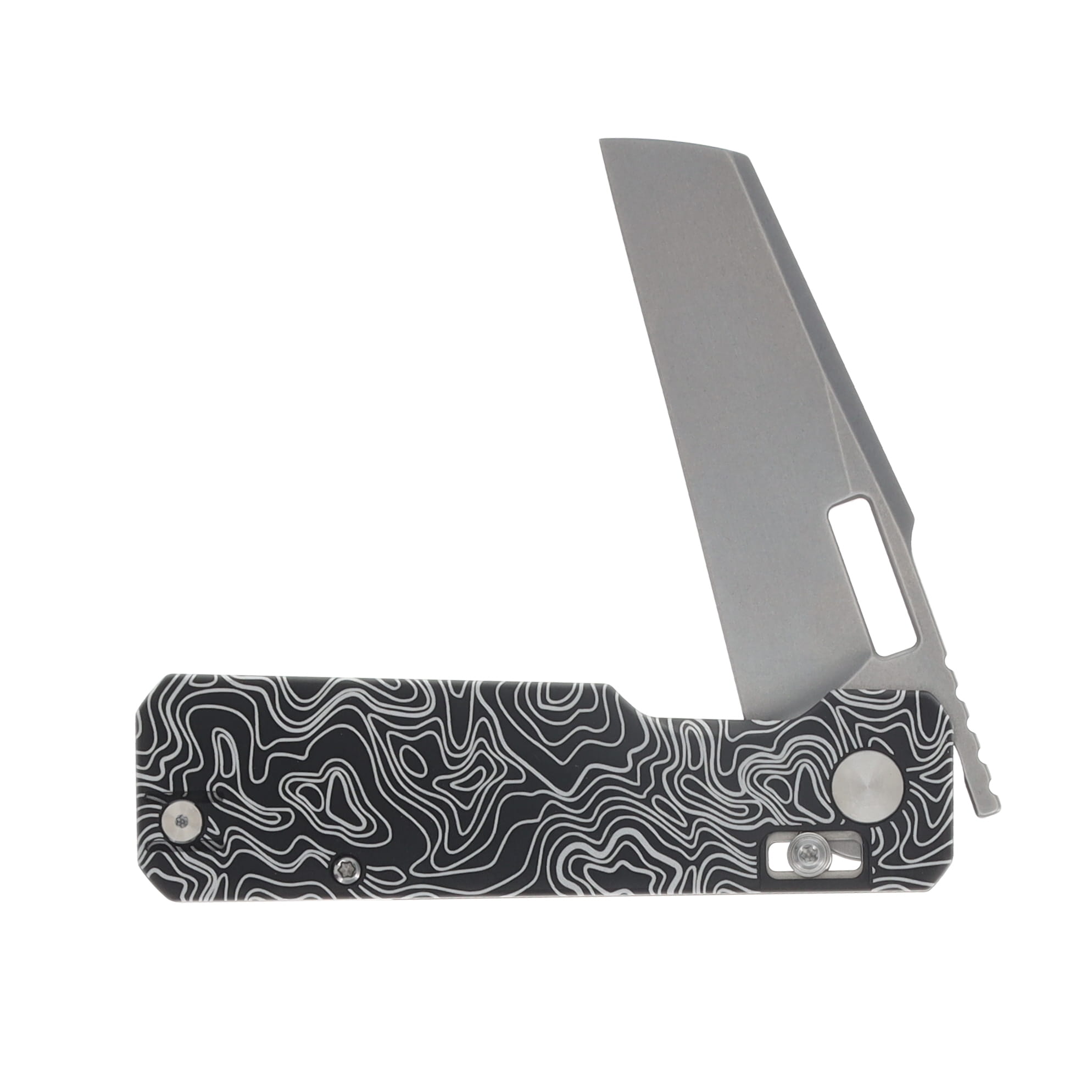 Vero Engineering Aura Folding Knife Talon 14C28N- Stonewash Black Topo Aluminum VAUTALSWBKTOPO View 3