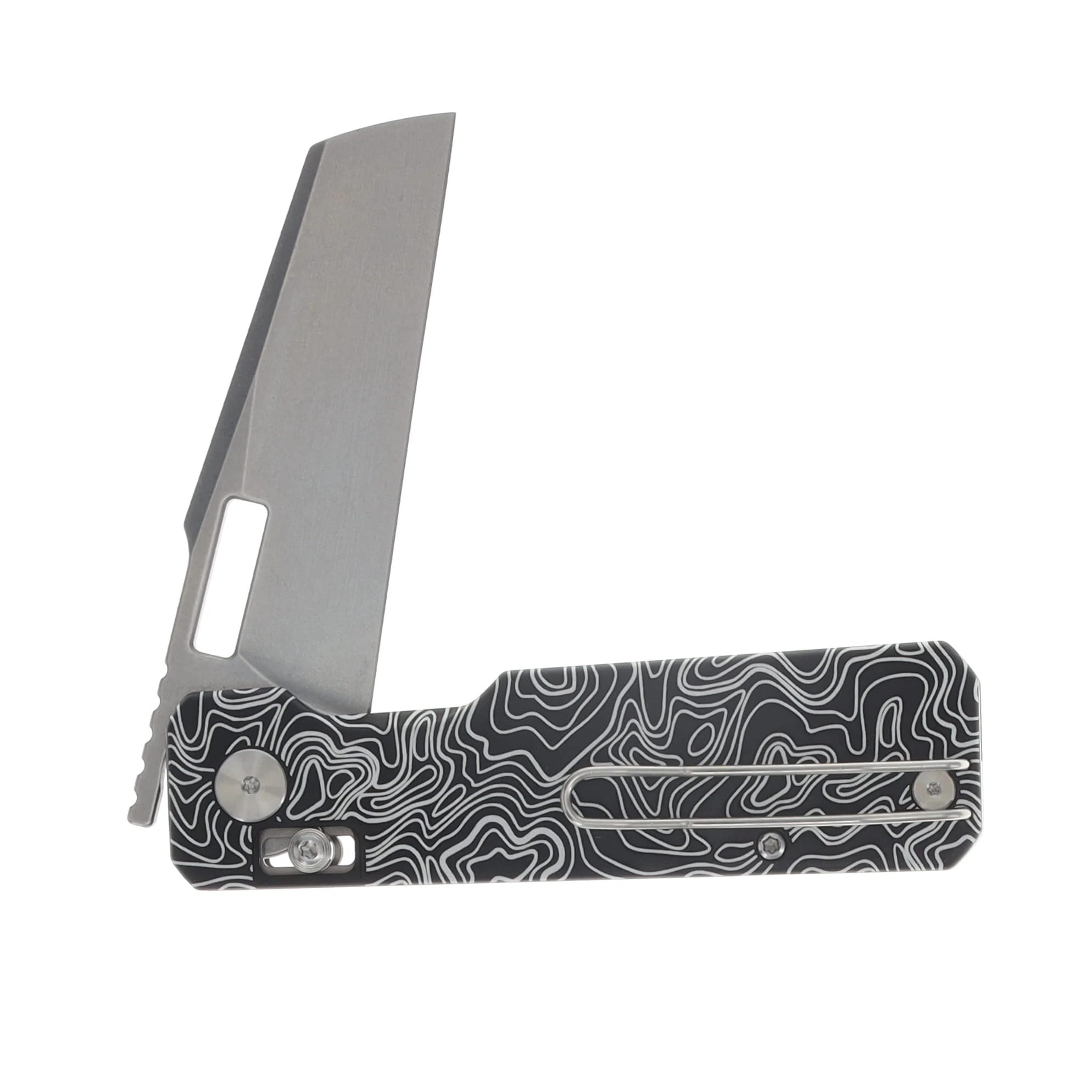 Vero Engineering Aura Folding Knife Talon 14C28N- Stonewash Black Topo Aluminum VAUTALSWBKTOPO View 4